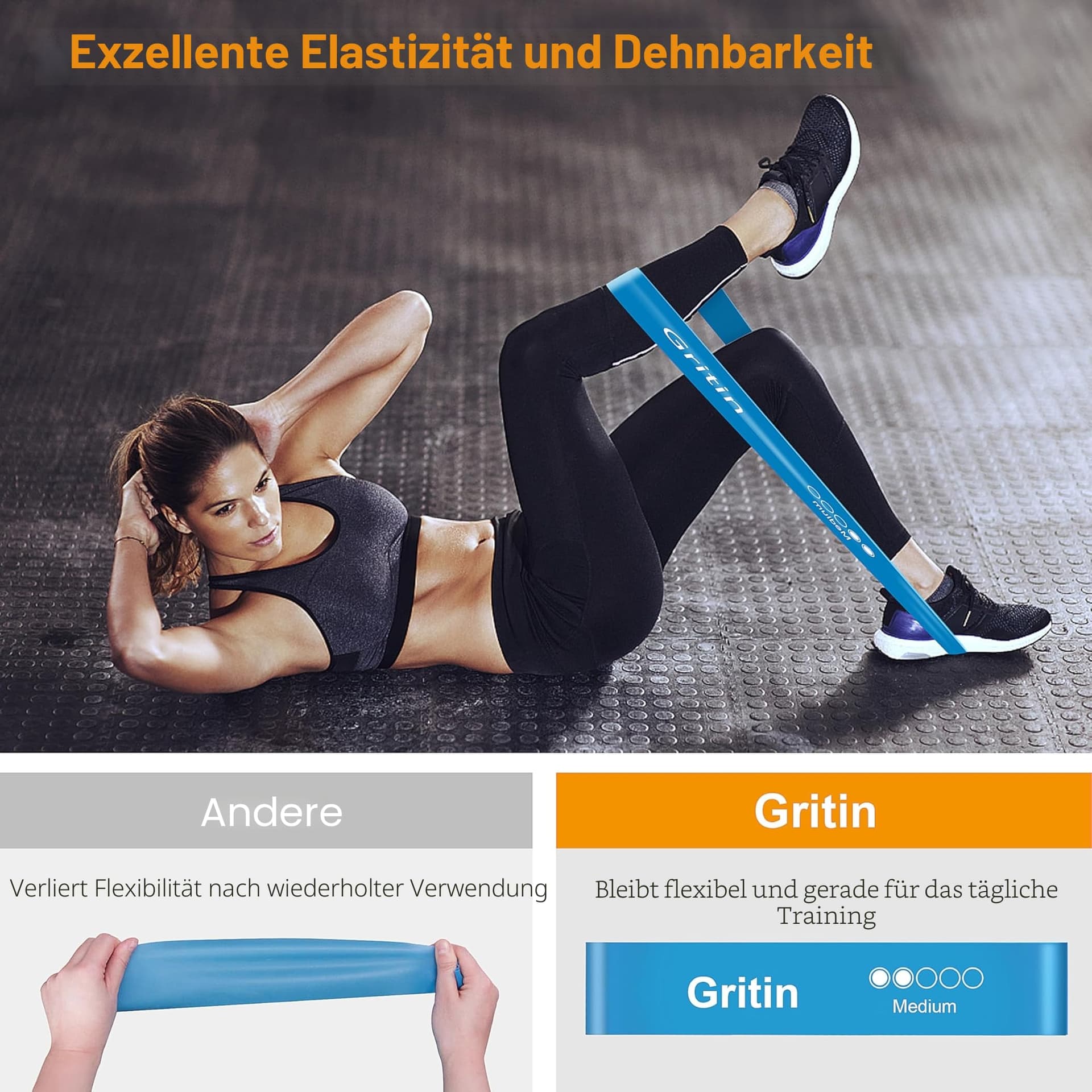 Gritin Fitnessbänder [5er Set] Widerstandsbänder mit 5 – Bild 4