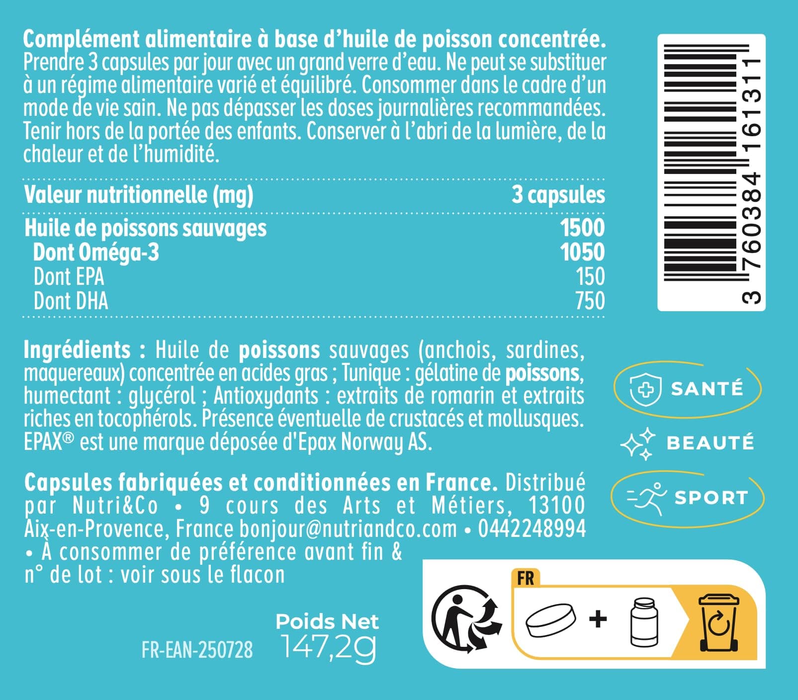 NUTRI & CO Omega 3 Huile de Poissons Sauvages EPAX® – Bild 6