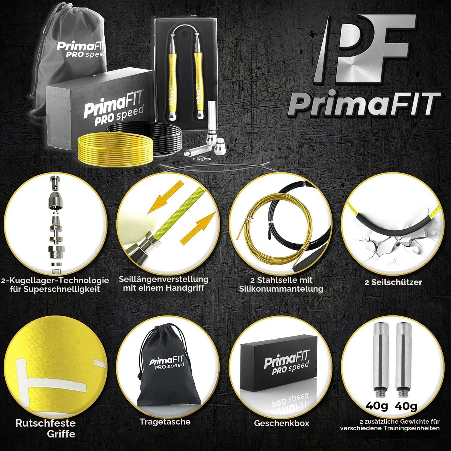 PrimaFIT Springseil Erwachsene Fitness Pro Speed Jump Rope – Bild 2