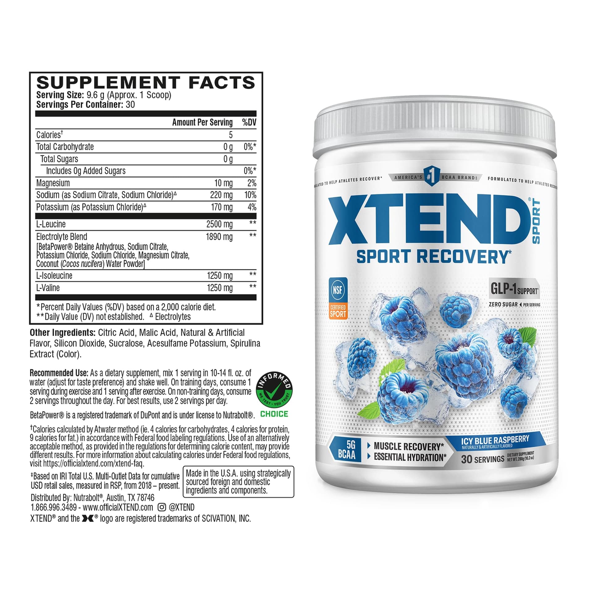 Scivation XTEND Sport BCAA Powder Blue Raspberry Ice – Bild 2