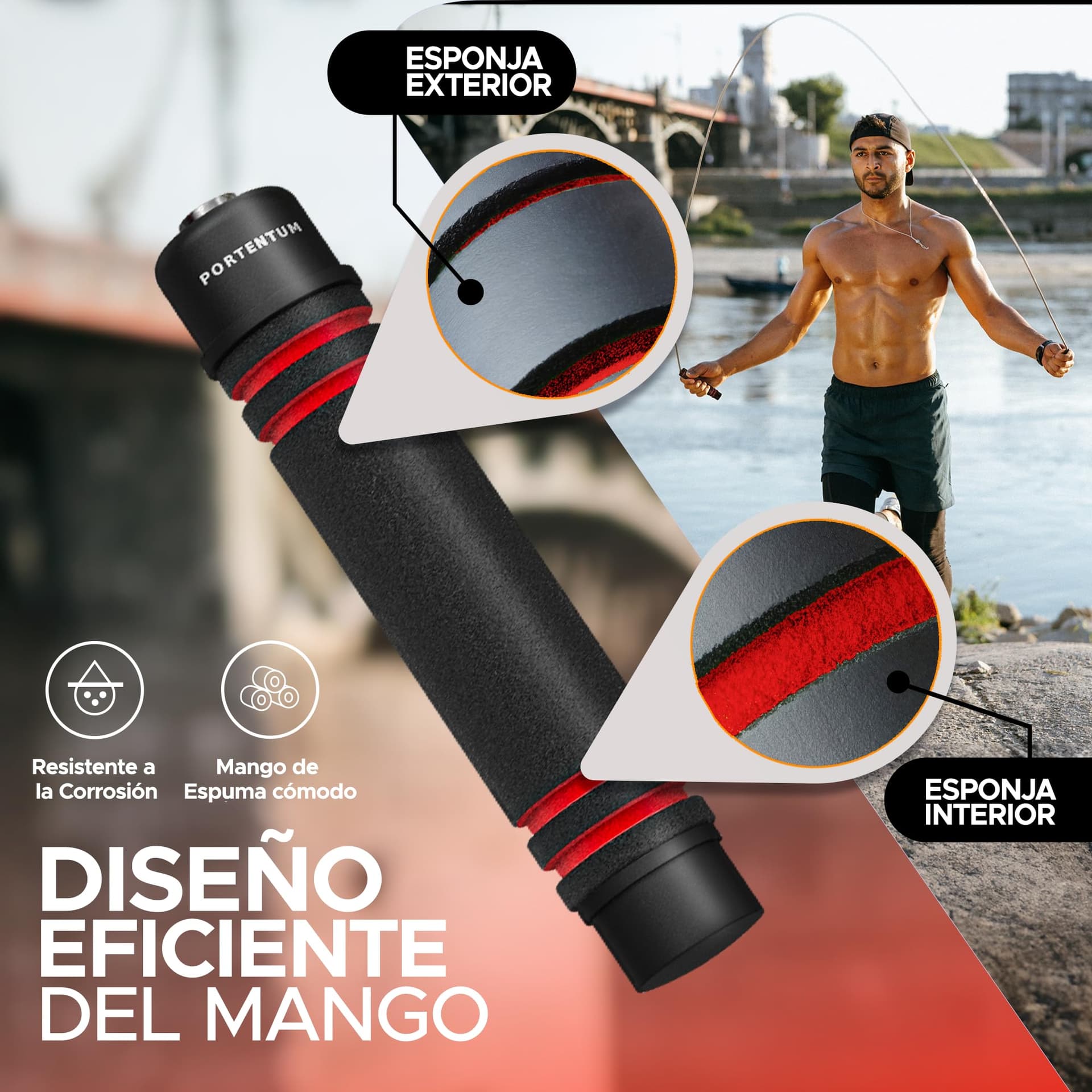 PORTENTUM Comba Crossfit con Mangos de Espuma Ergonómicos – Bild 3