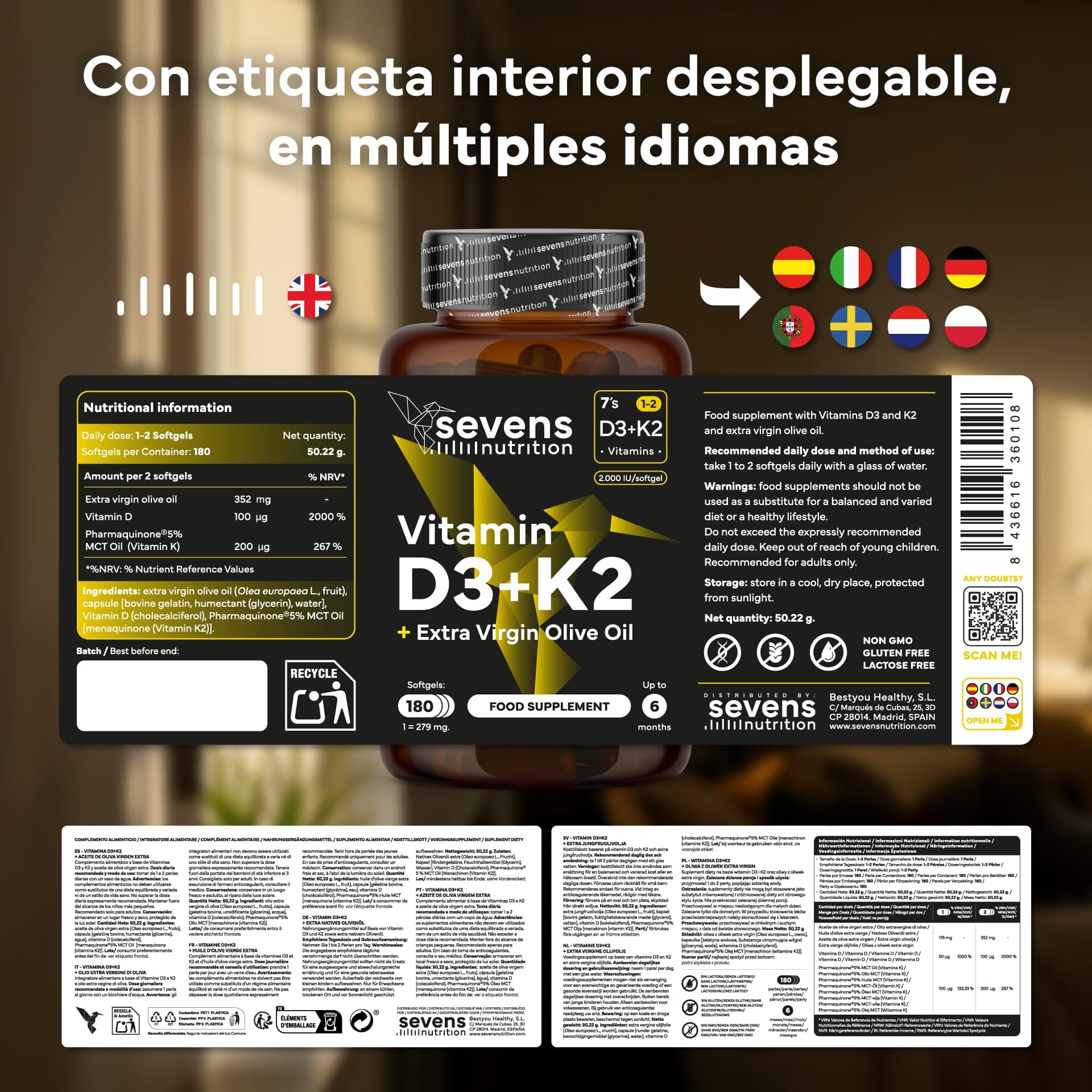 SEVENS NUTRITION Vitamina D3 y K2 4000 UI + 200 µg de Vitamina K2 MK7 con – Bild 7