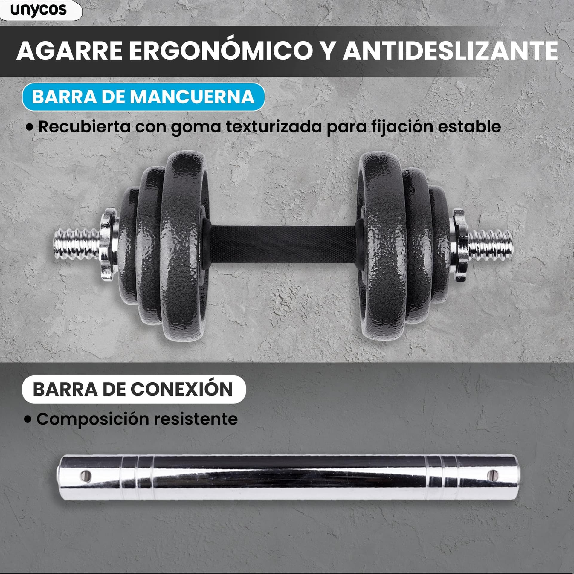 unycos Par de Mancuernas Ajustables y Antideslizantes con Barra de Conexión【20 kg – Bild 6