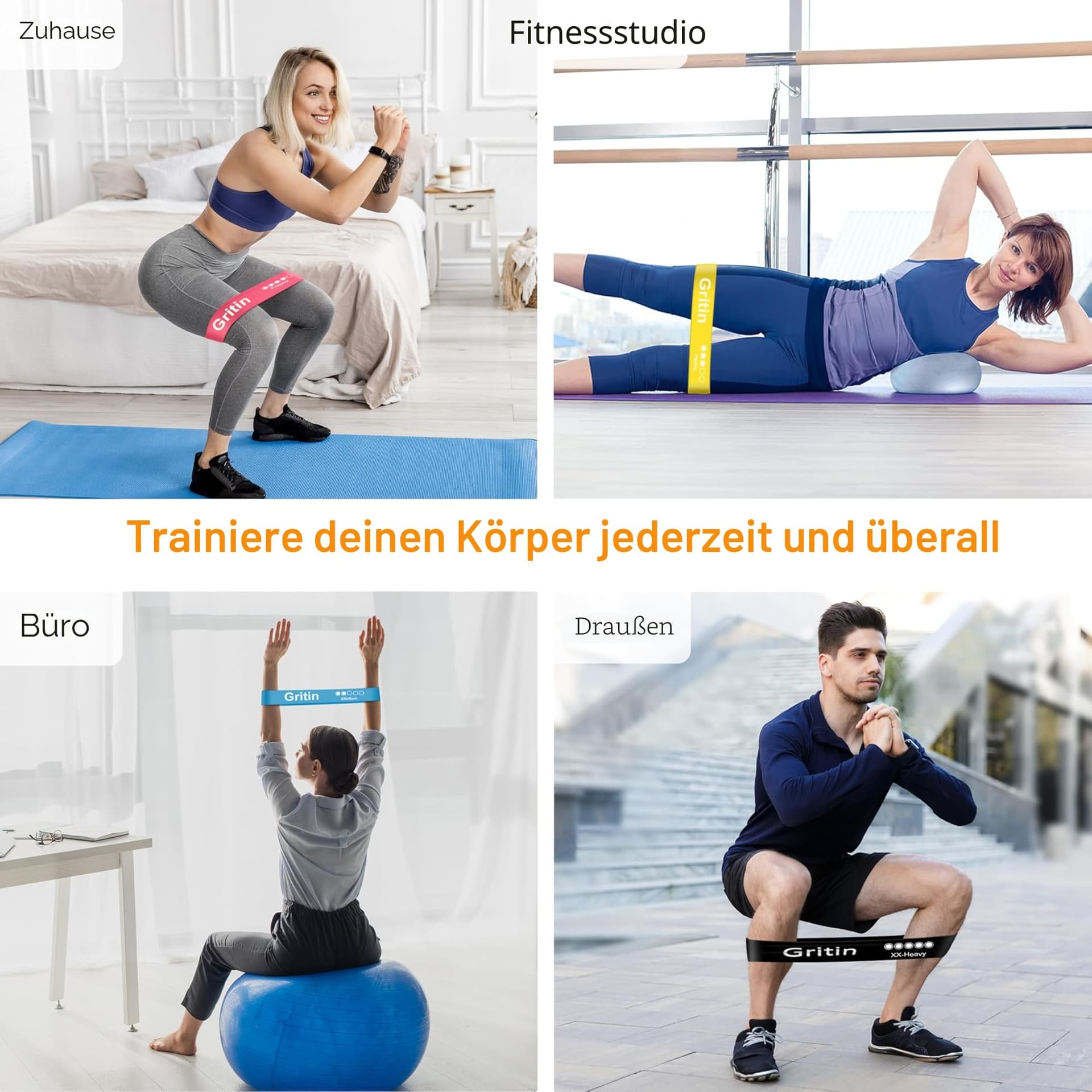 Gritin Fitnessbänder [5er Set] Widerstandsbänder mit 5 – Bild 7