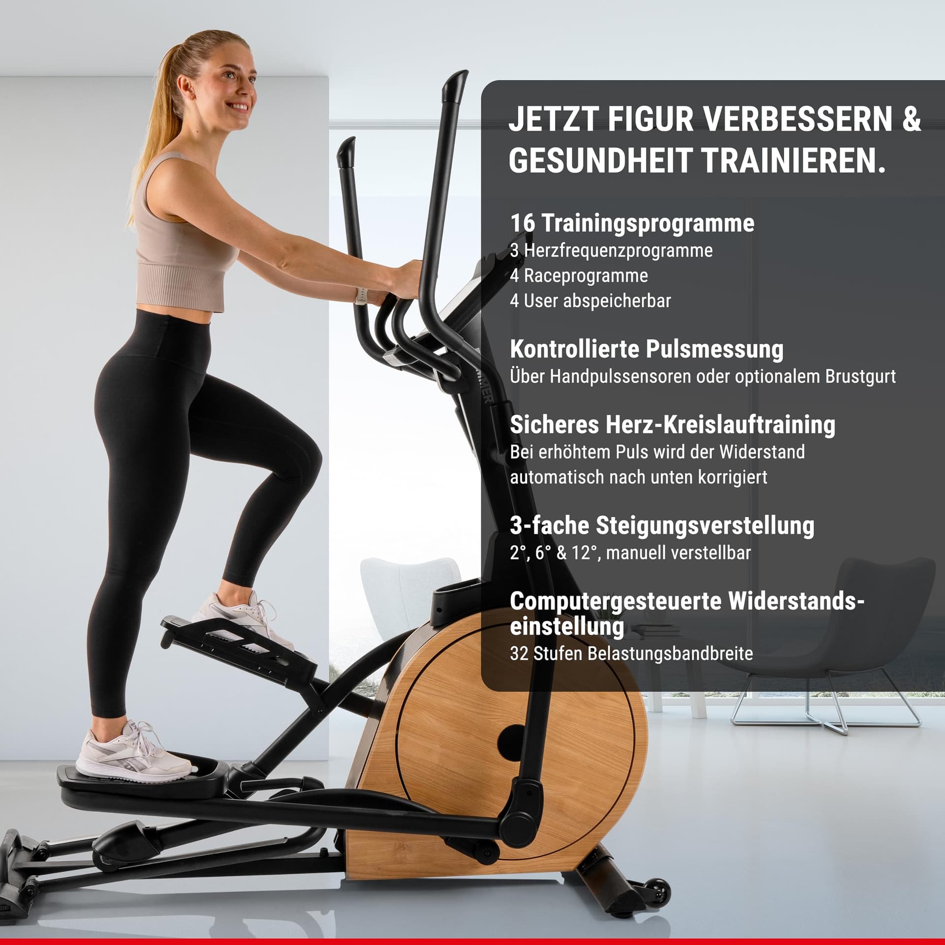 HAMMER Ellipsentrainer CrossPace 7.0 NorsK, 3-fache Steigung, 16 Programme, 20 kg – Bild 5