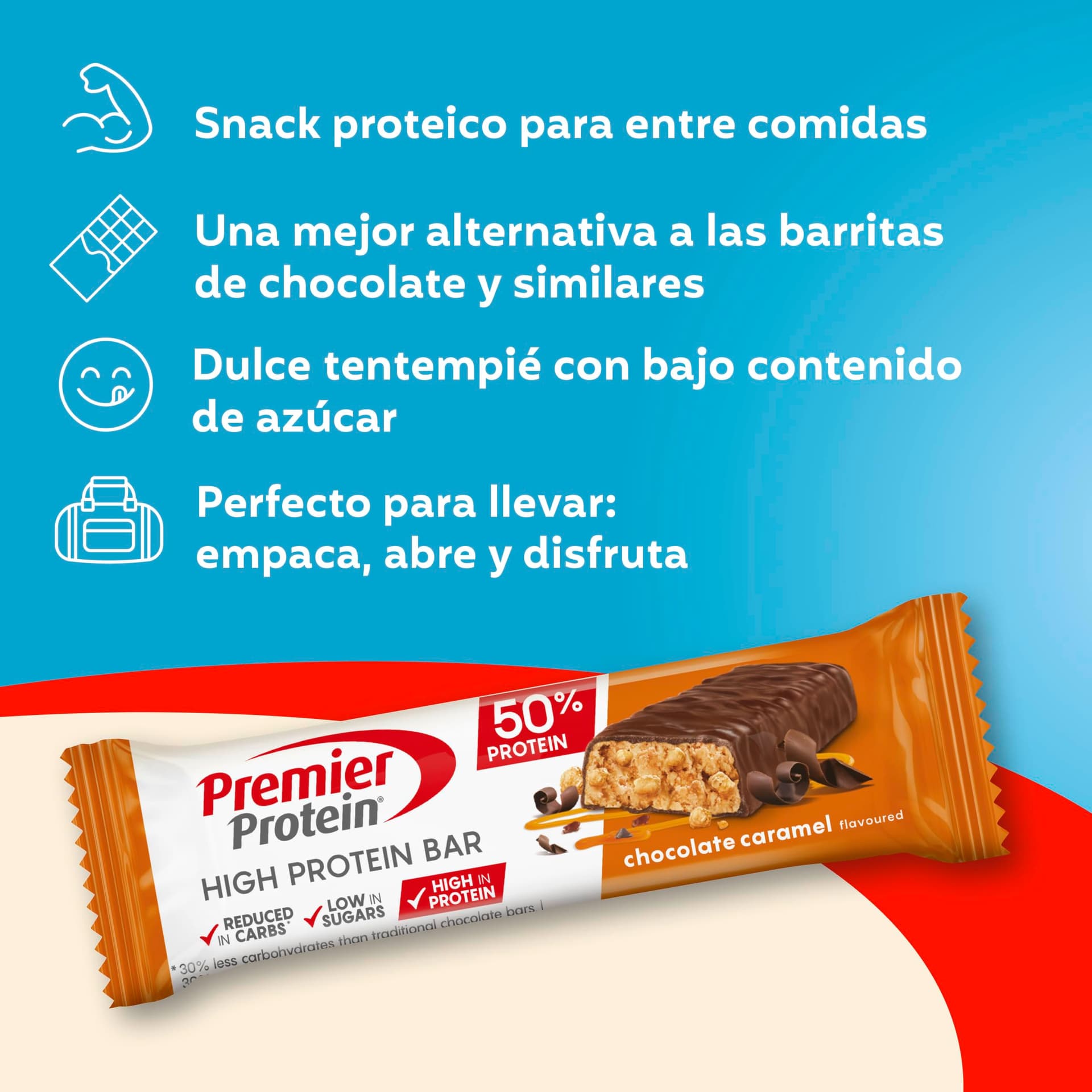 Premier Protein - High Protein Bar 50% - Chocolate Caramel - 16x40g – Bild 4