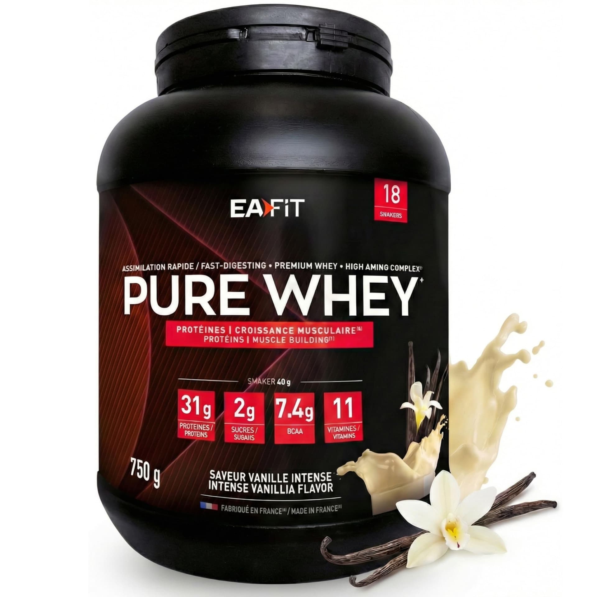 Eafit WHEY PROTEIN - Vanille - EAFIT - Marque Française N°1 en Nutrition Sportive - 31g