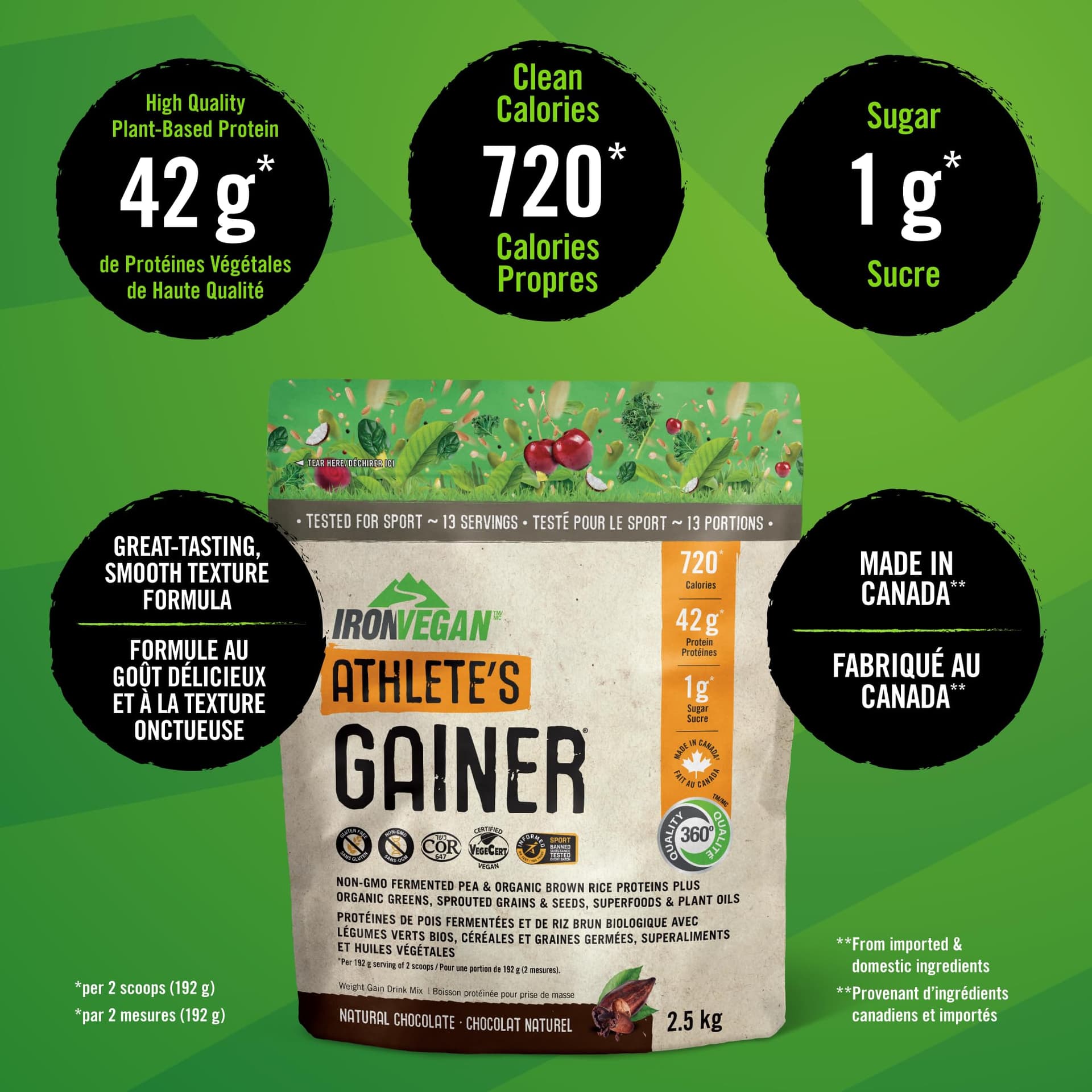 IRONVEGAN Athlete's Gainer Protein Powder, Natural Chocolate Flavour, 2.5 kg – Bild 2