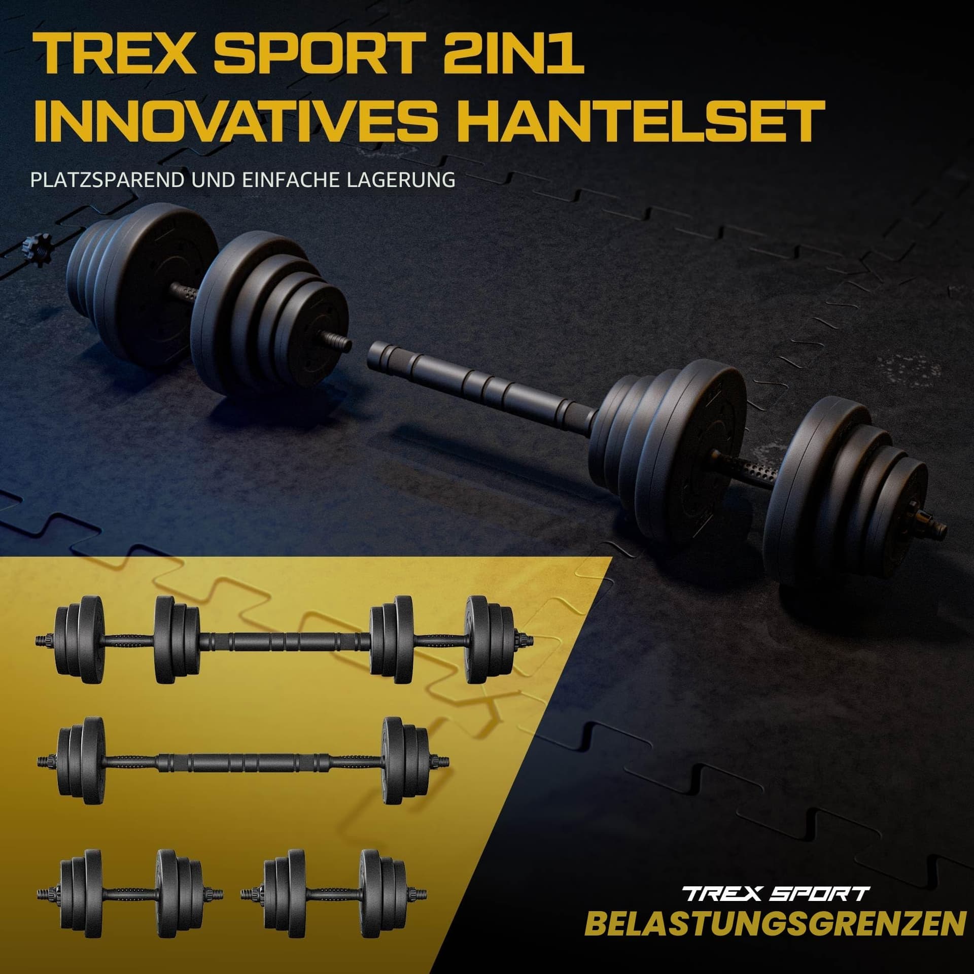 TREX SPORT Hanteln Set | 2er Set Kurzhanteln & Langhantel | 20 kg – Bild 4
