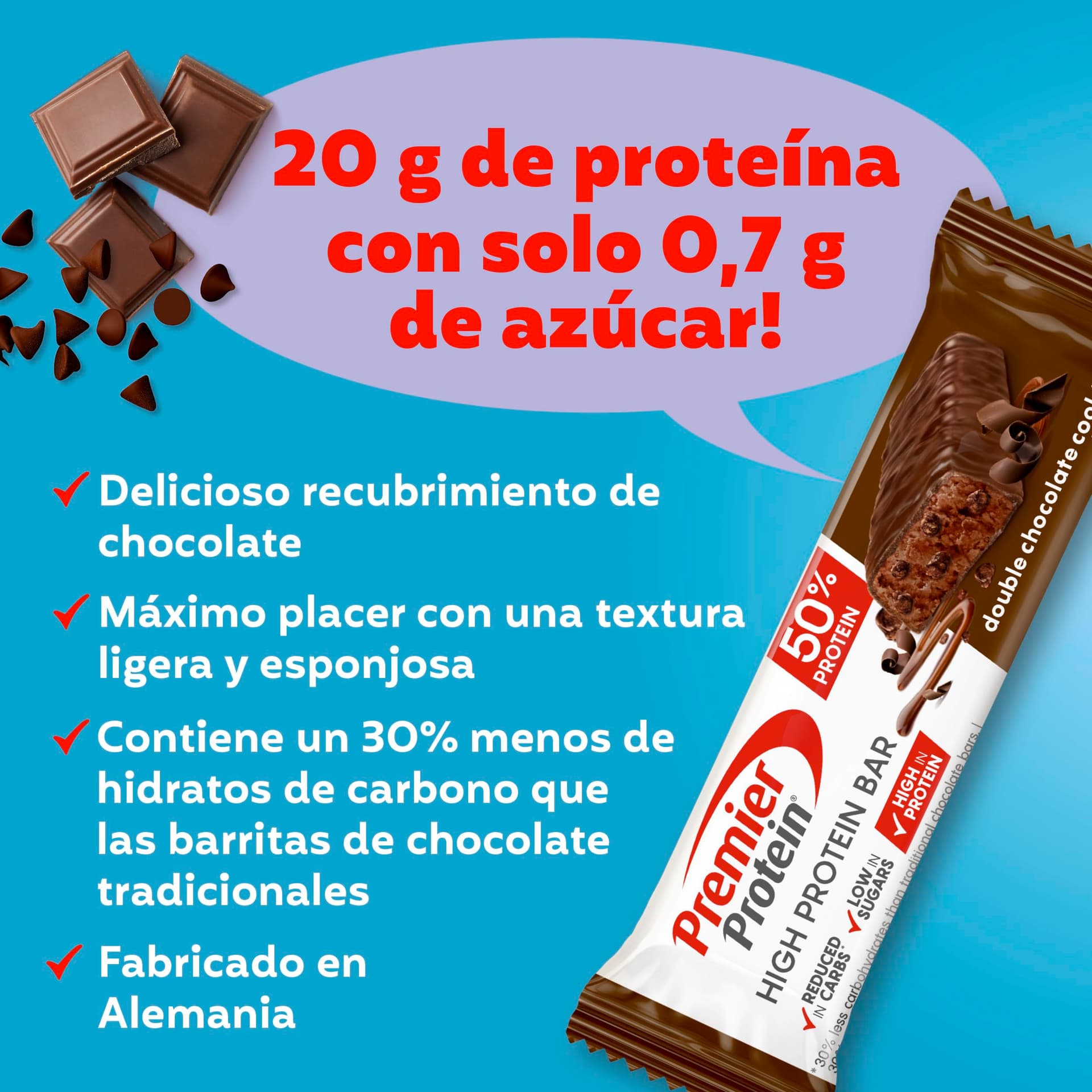 Premier Protein - High Protein Bar 50% - Double Chocolate Cookie - 16x40g – Bild 3