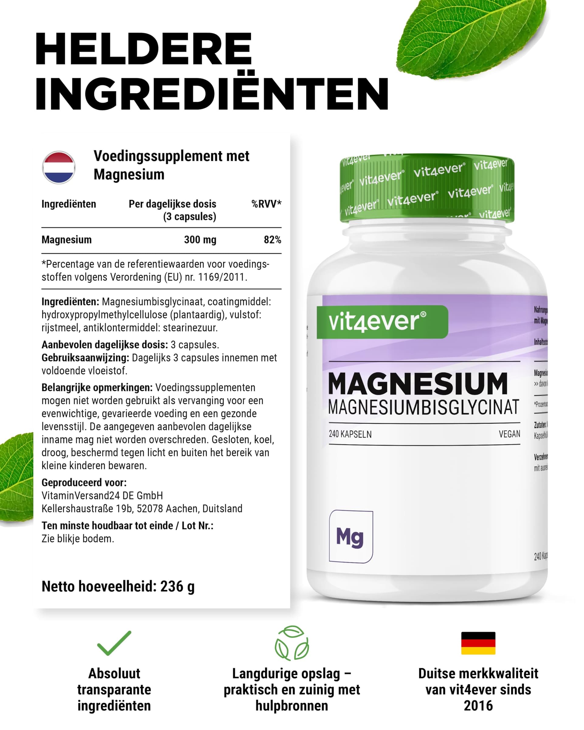 Vit4ever Magnesiumbisglycinaat - 240 Capsules – Bild 6
