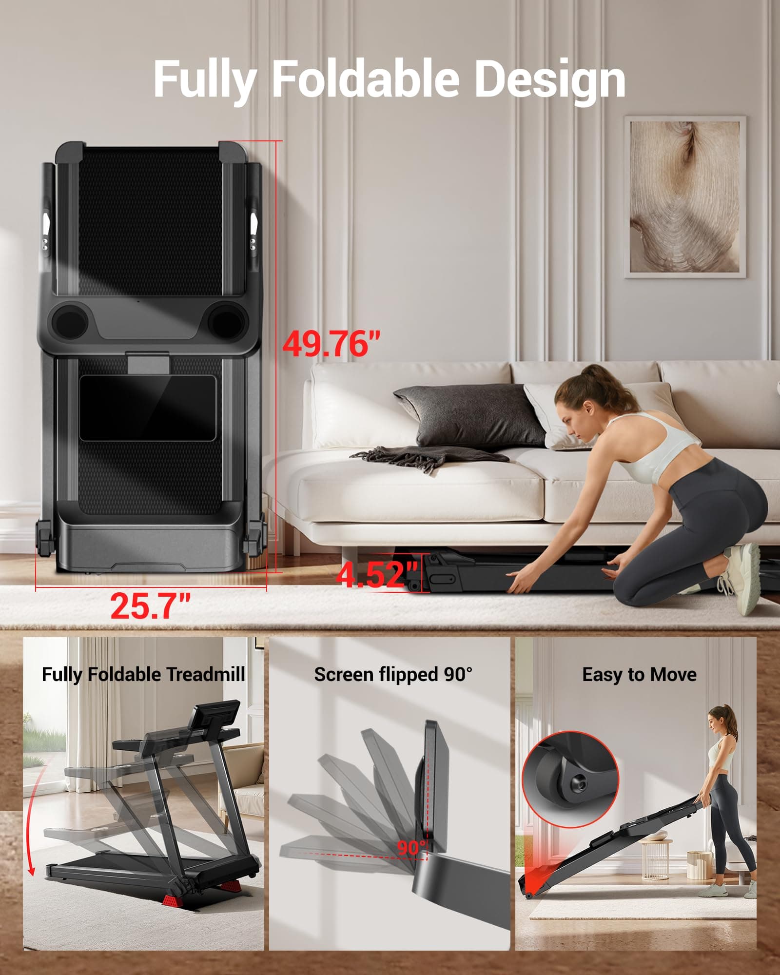 CURSOR FITNESS Foldable Treadmill for Home with 20% Incline – Bild 5