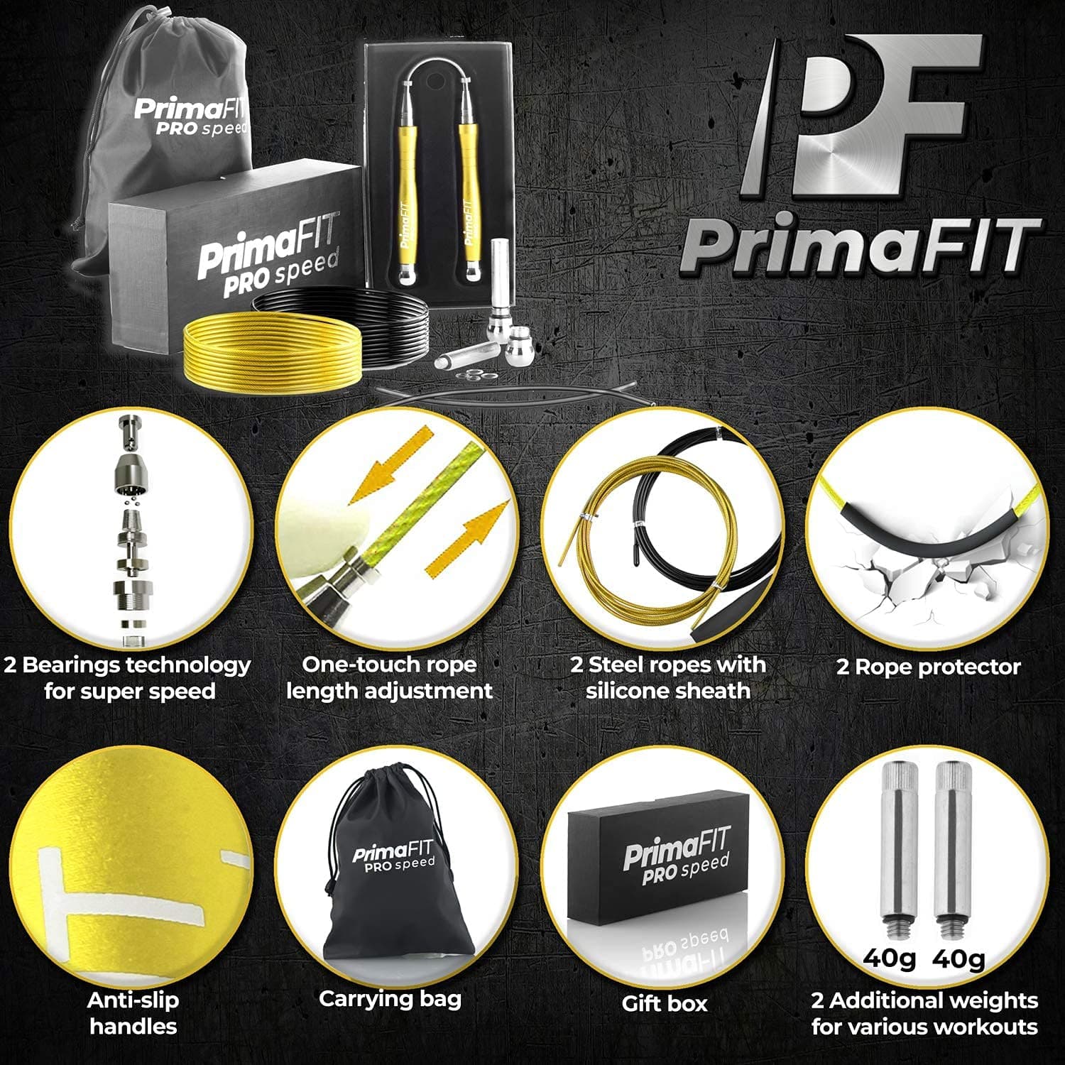PrimaFIT Springseil Erwachsene Fitness Pro Speed Jump Rope – Bild 2