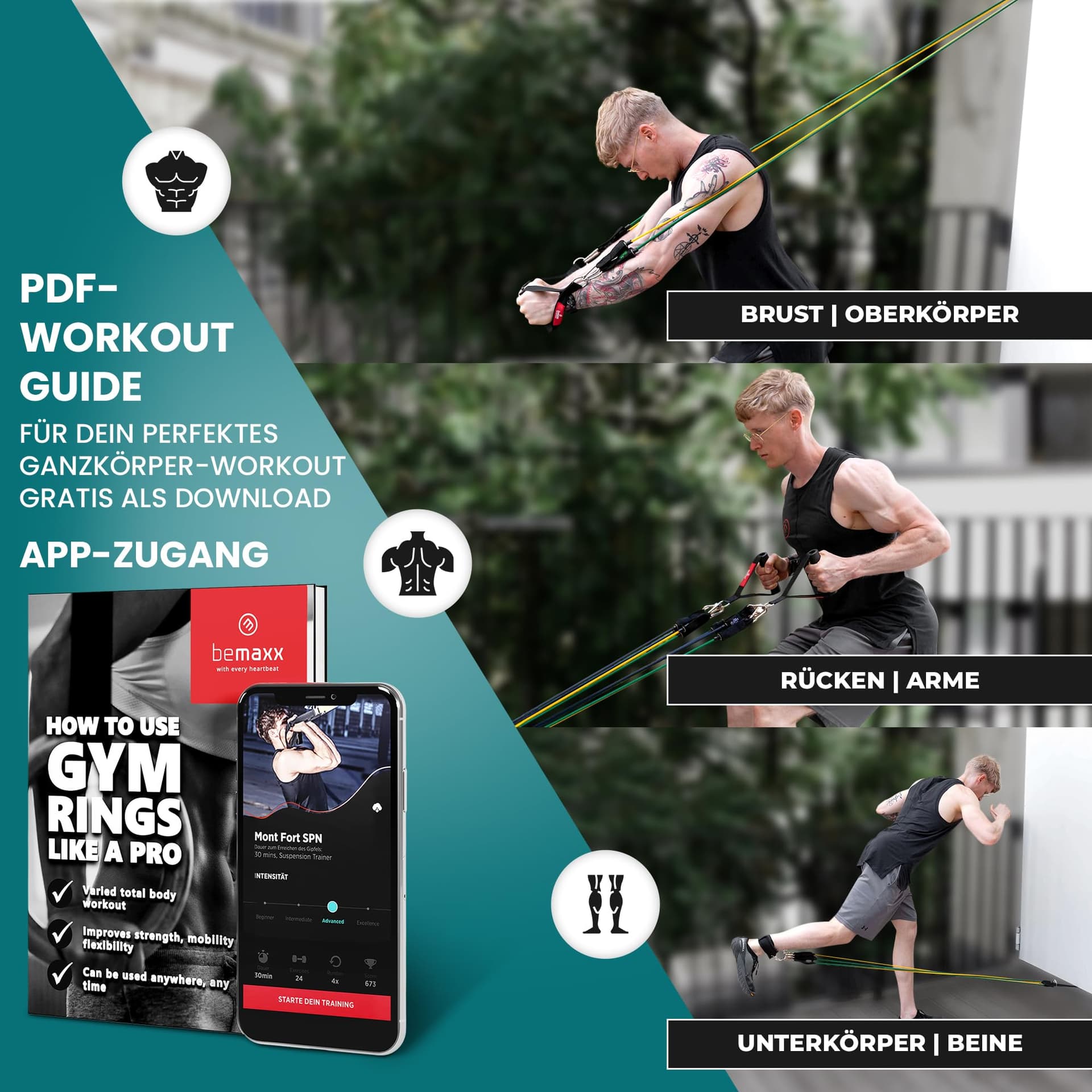 BeMaxx Resistance Bands Weerstandsbanden Fitness Set + Trainings – Bild 8