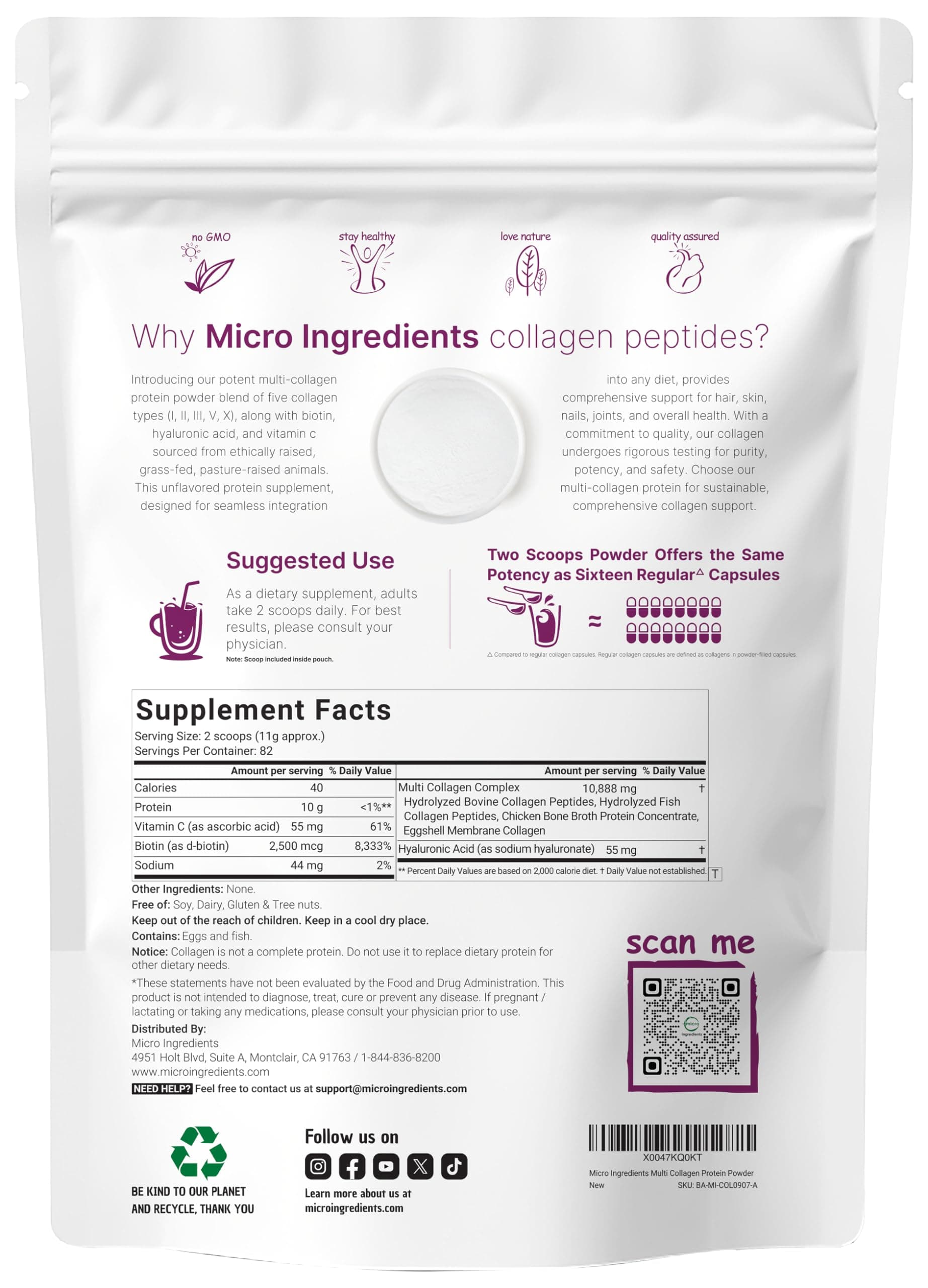 Micro Ingredients Multi Collagen Peptides Powder, 2lb – Bild 2