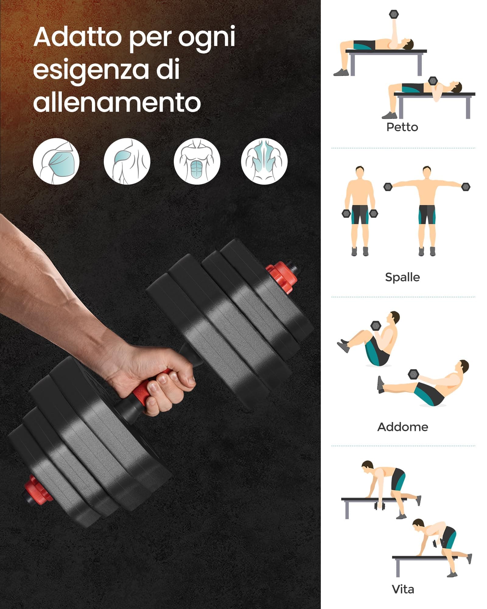 SONGMICS Set d’Haltères, Haltères avec Barre de Connexion, Hexagonales, 30 kg – Bild 3