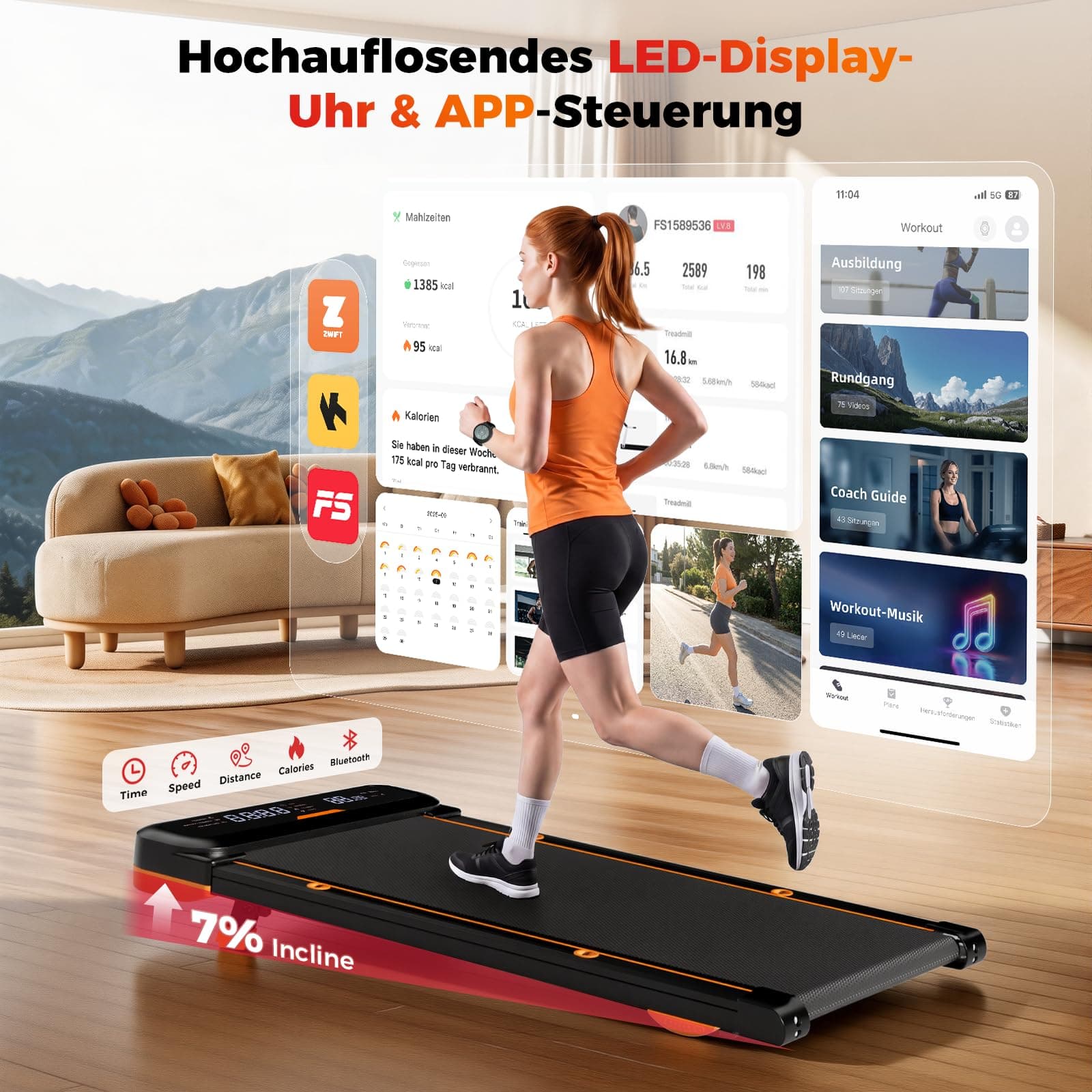 JAGJOG Walking Pad mit 7% Steigung,4 in 1 Laufband für Zuhause mit – Bild 6