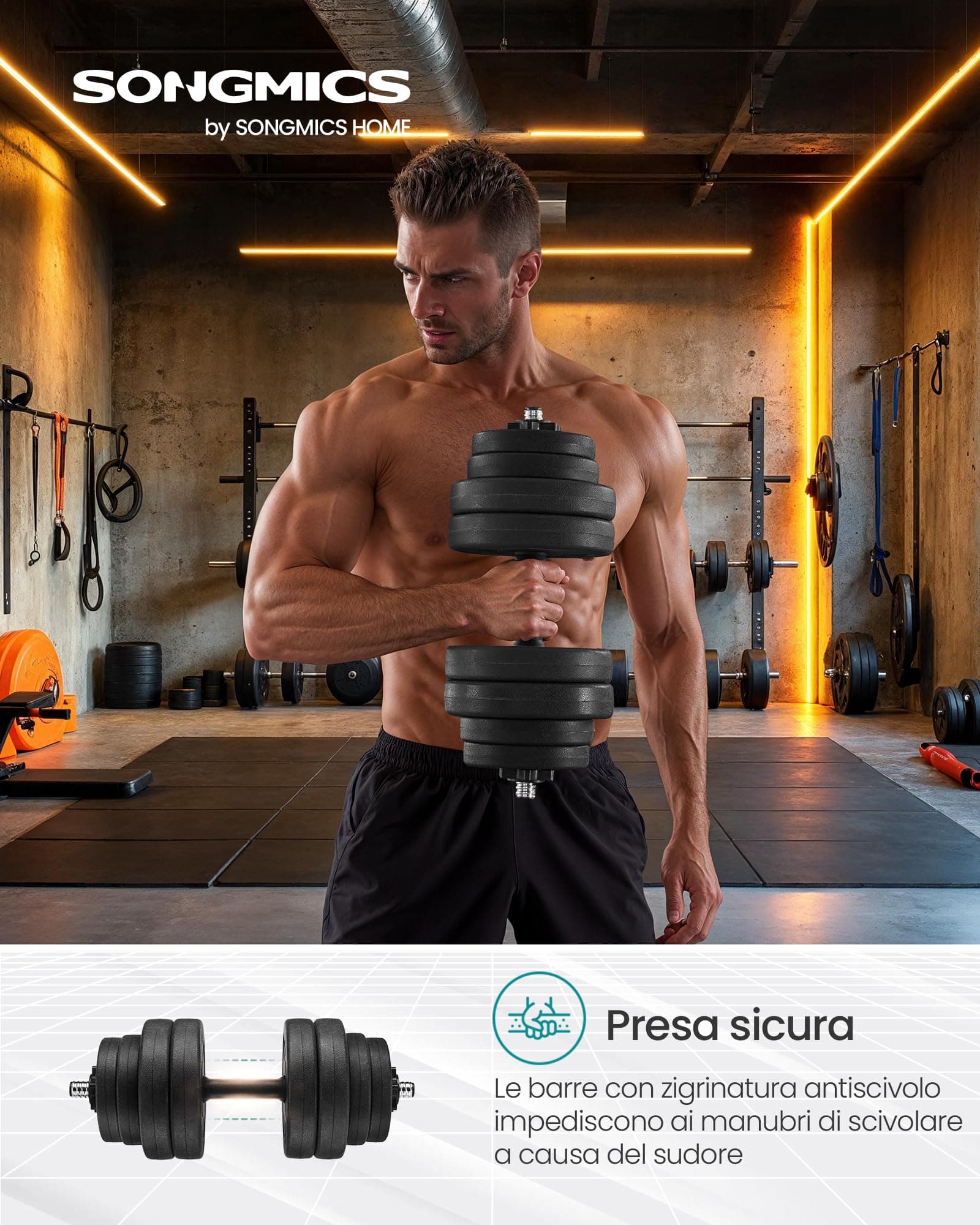 SONGMICS SYL30HBK 2-in-1 dumbbellset met stalen verbindingsbuis, 2 x 15 kg – Bild 2