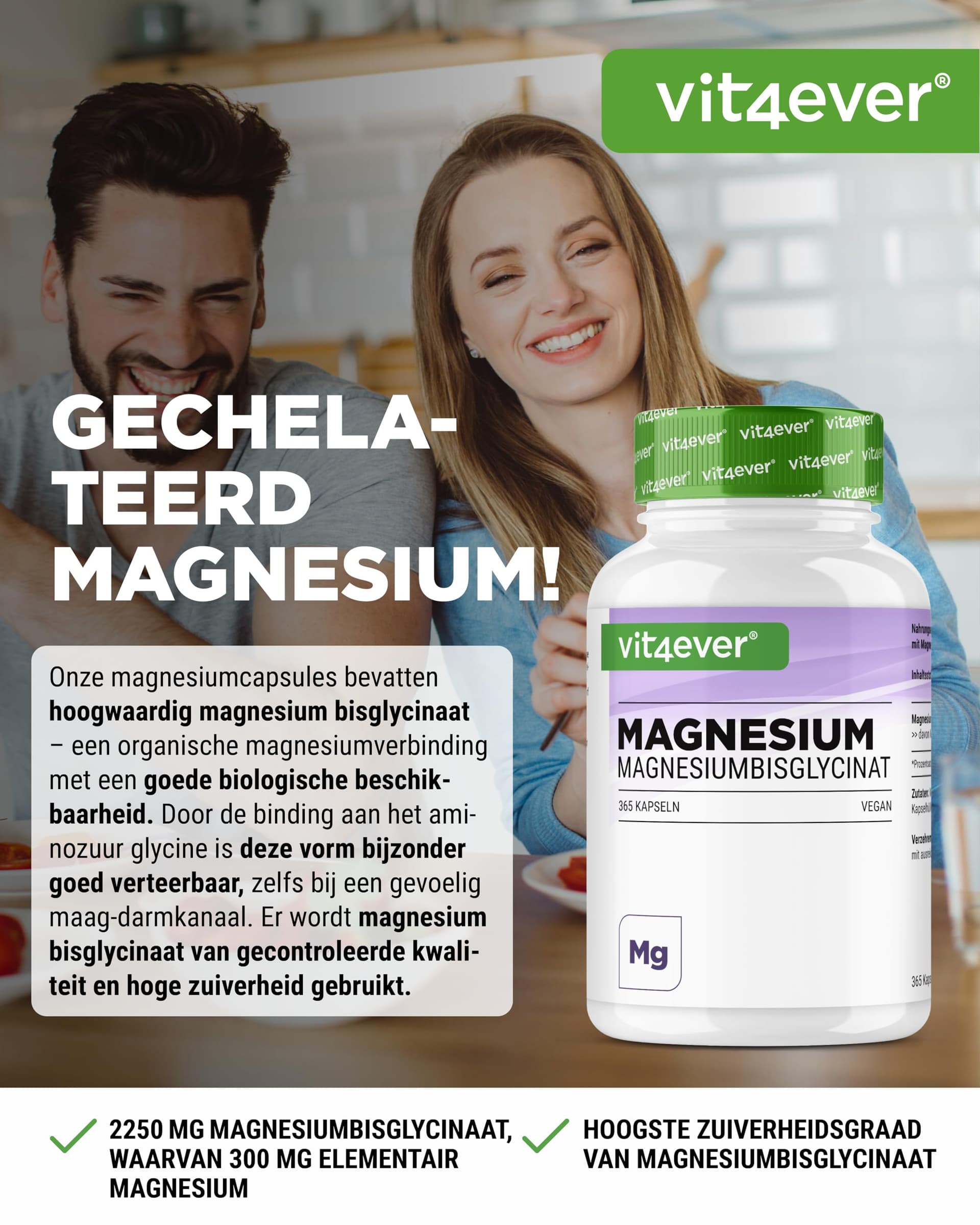 Vit4ever Magnesiumbisglycinat - 365 Kapseln – Bild 2