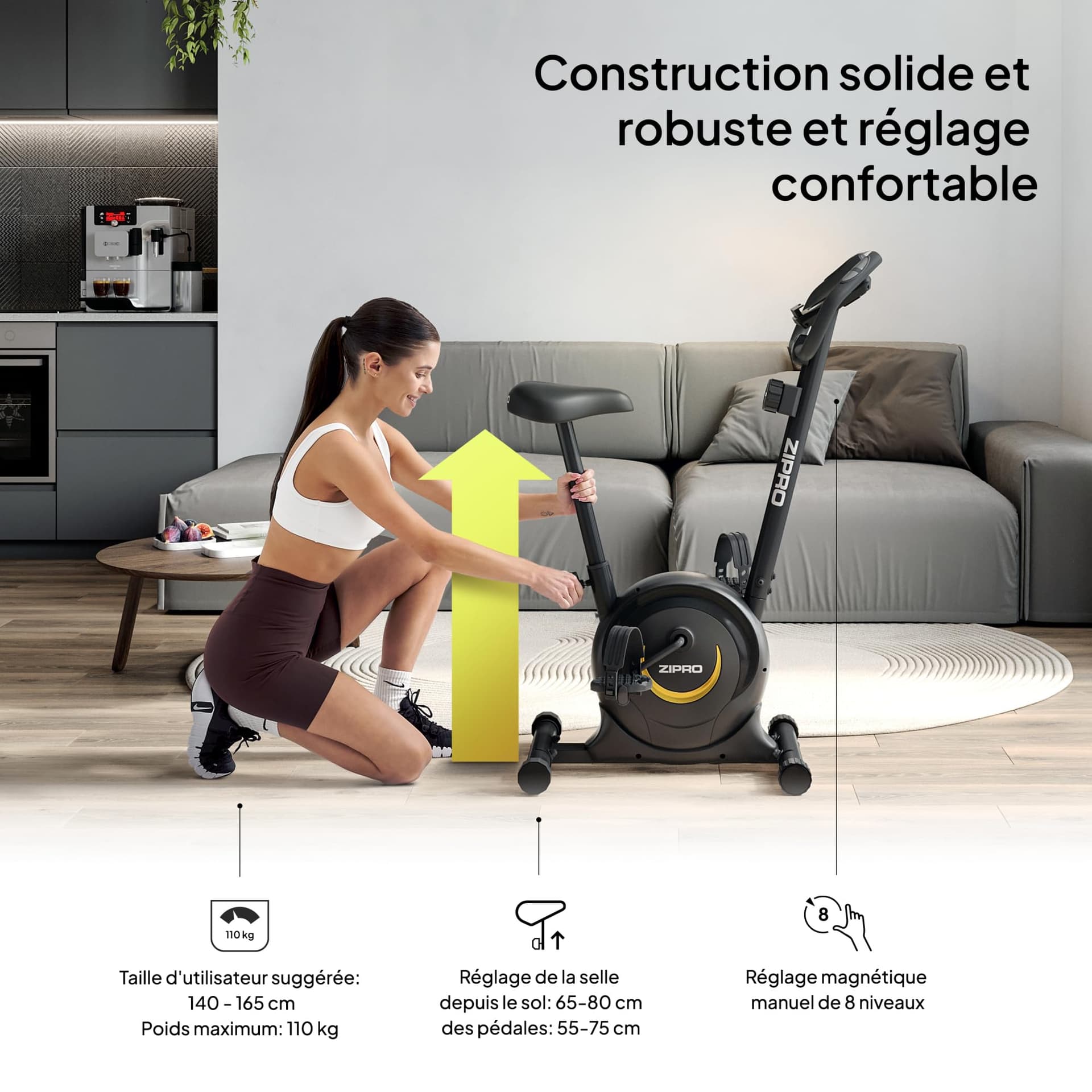 ZIPRO Cyclette da Casa con 8 Livelli di Resistenza Magnetica – Bild 5