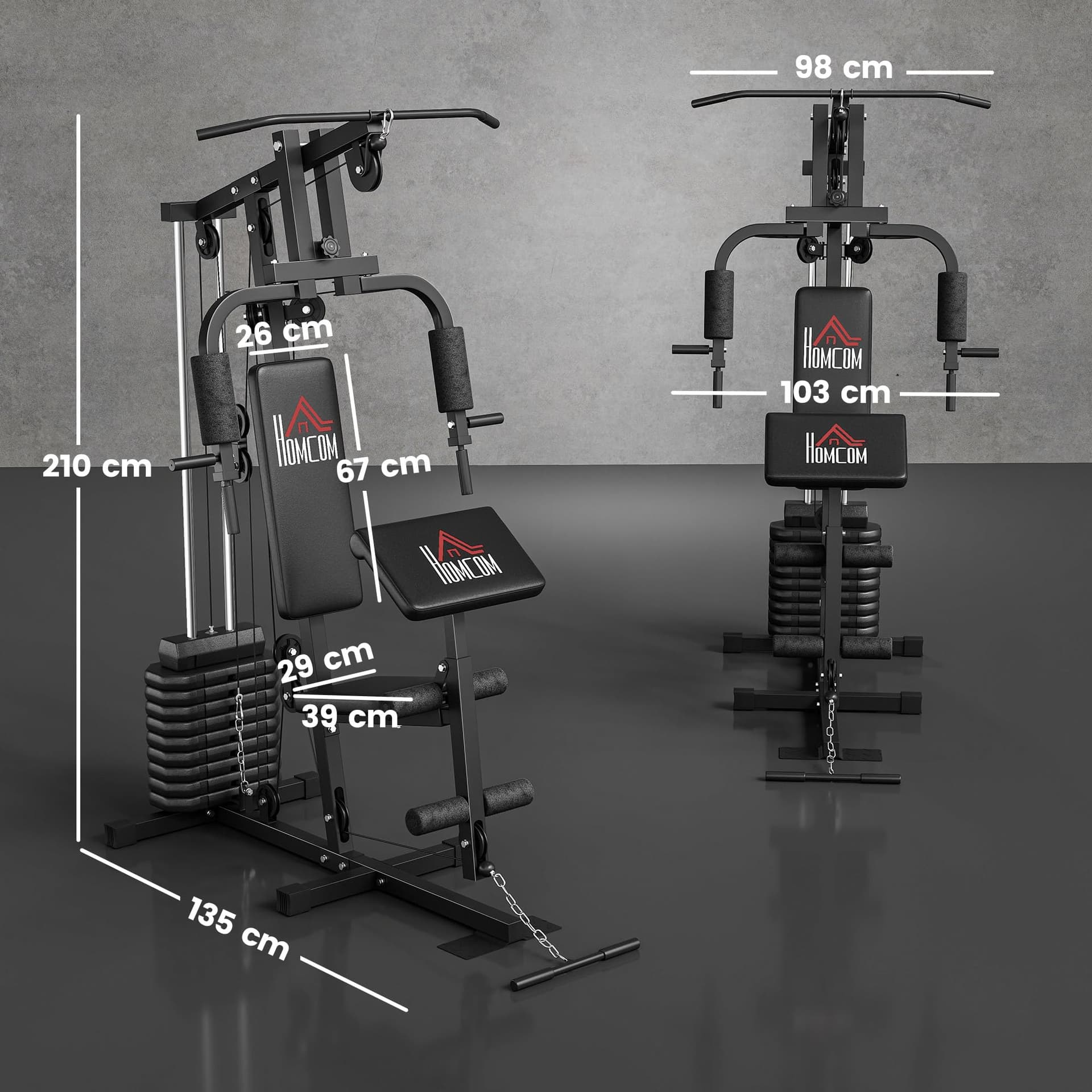 HOMCOM Stazione Fitness Multifunzione Power Tower con Pesi fino 45kg – Bild 7