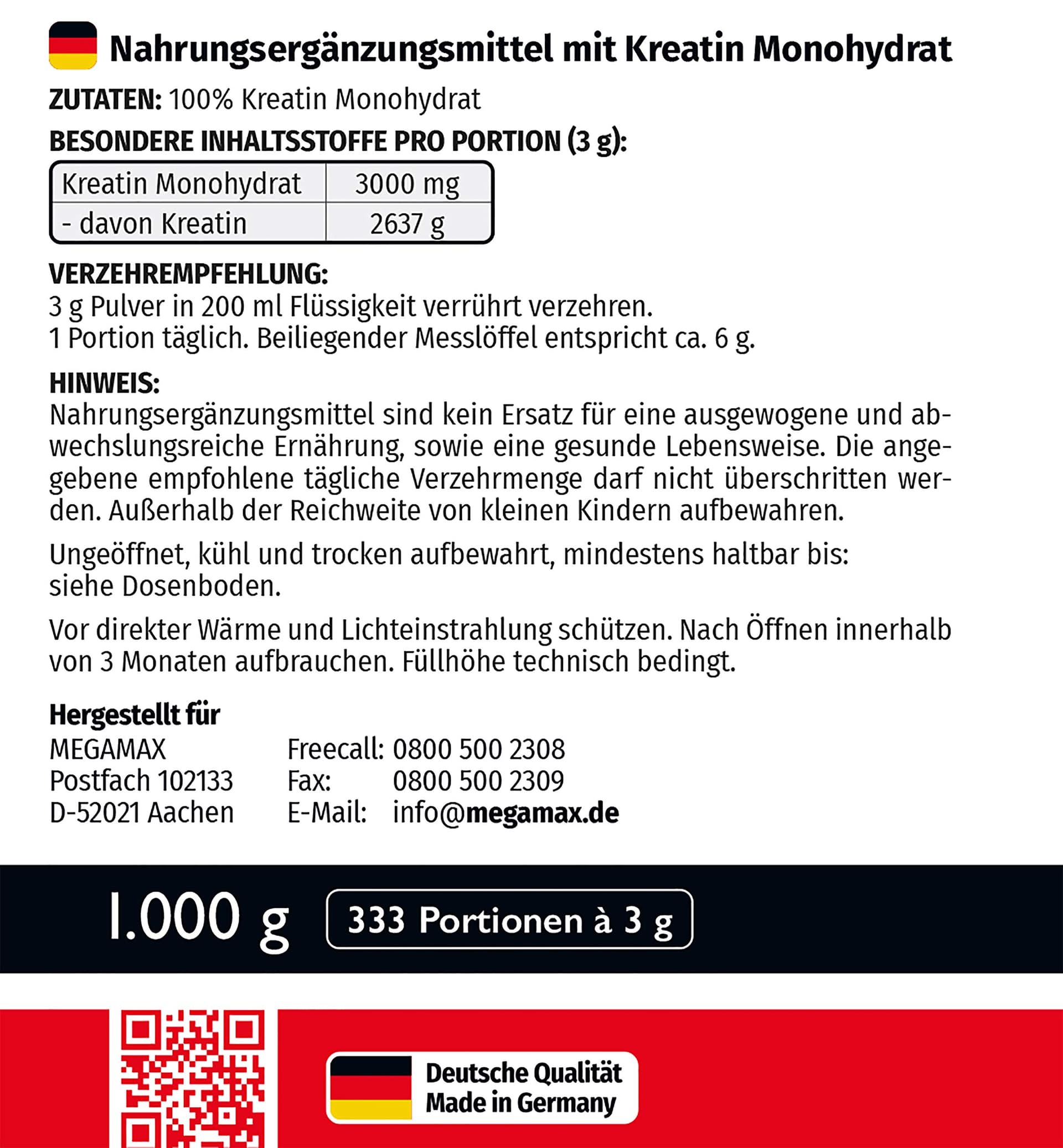 MEGAMAX Nutrition MEGAMAX Kreatin Pulver 1 kg – Bild 4