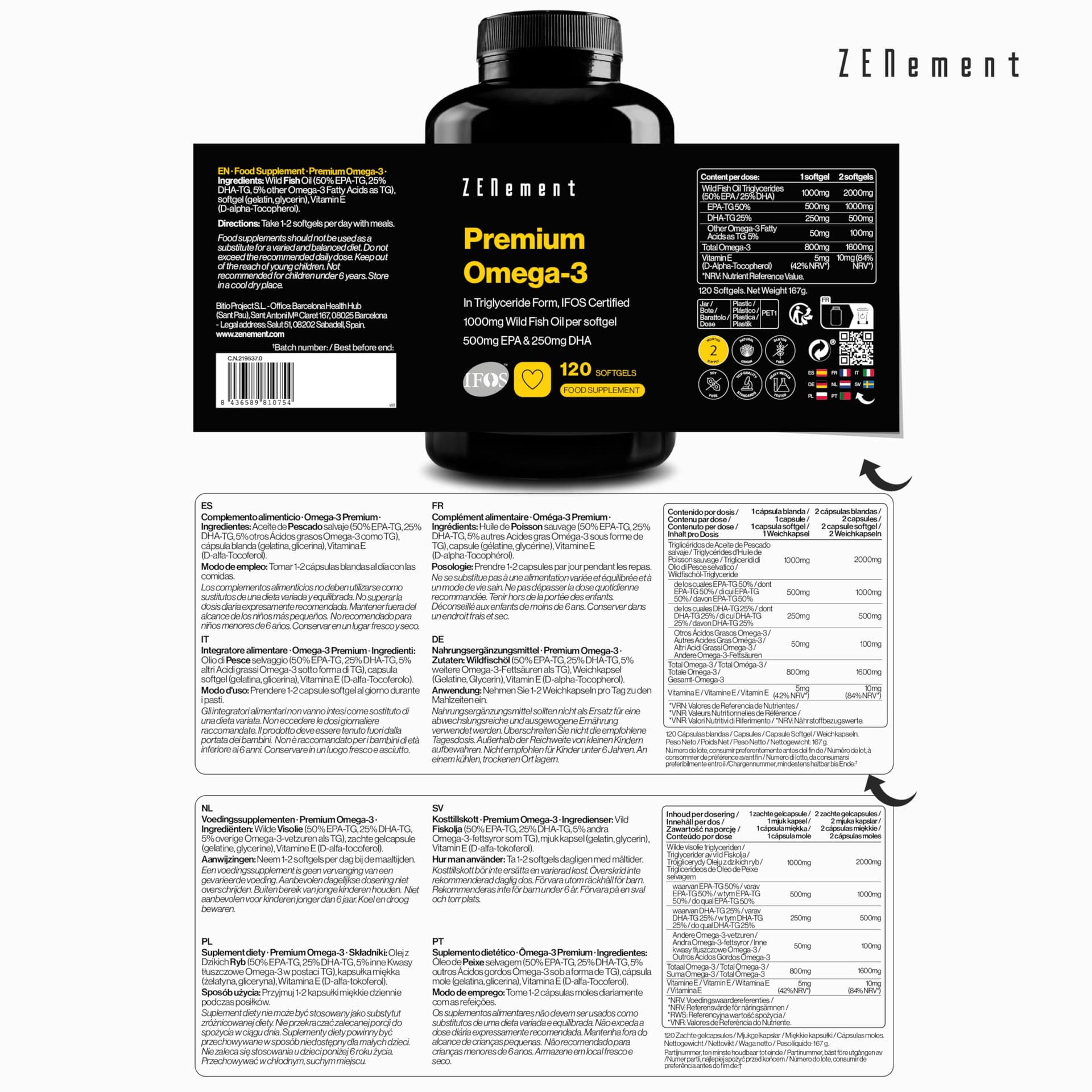 Zenement Premium Omega 3 IFOS Triglicéridos para Óptima Absorción – 1000 mg – Bild 5