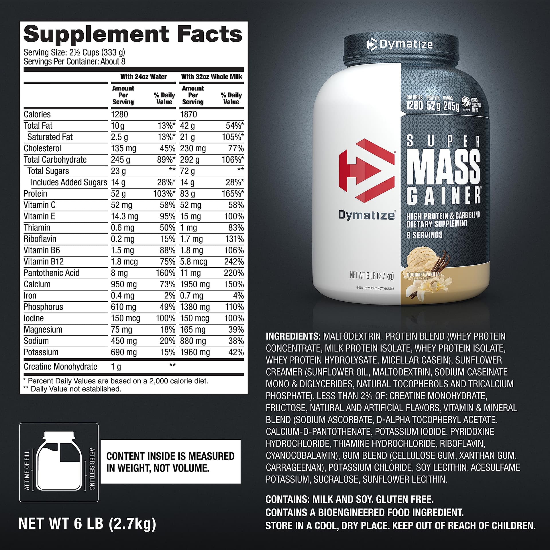Dymatize Super Mass Gainer Protein Powder, Gourmet Vanilla, 52g – Bild 6