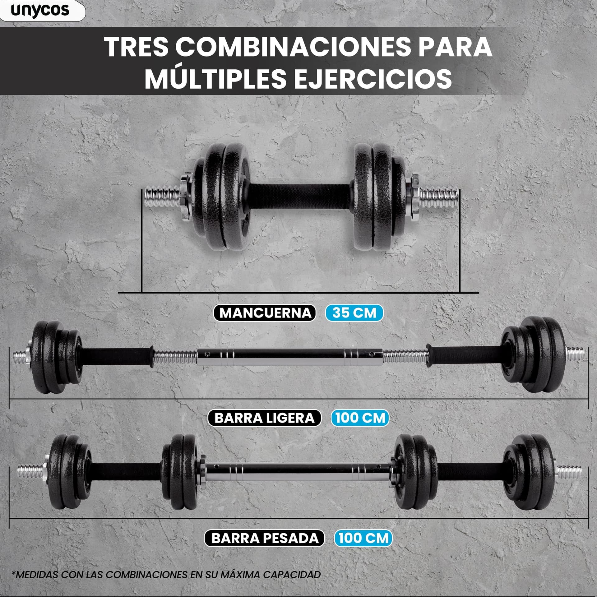 unycos Par de Mancuernas Ajustables y Antideslizantes con Barra de Conexión【15 kg – Bild 8