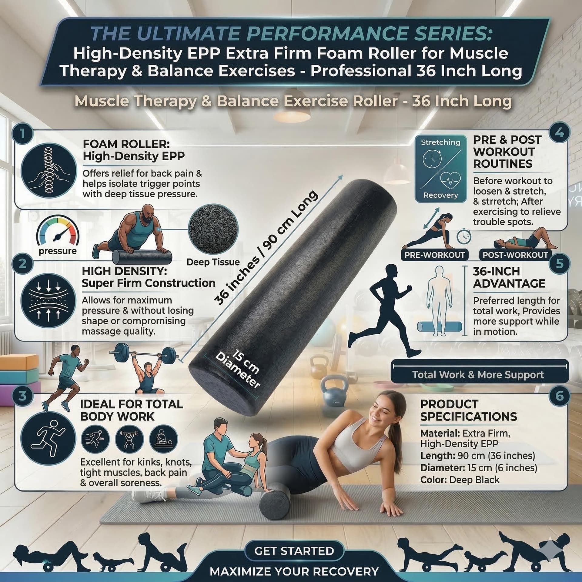 KUNOVA High Density EPP Extra Firm Foam Roller for Muscle – Bild 4
