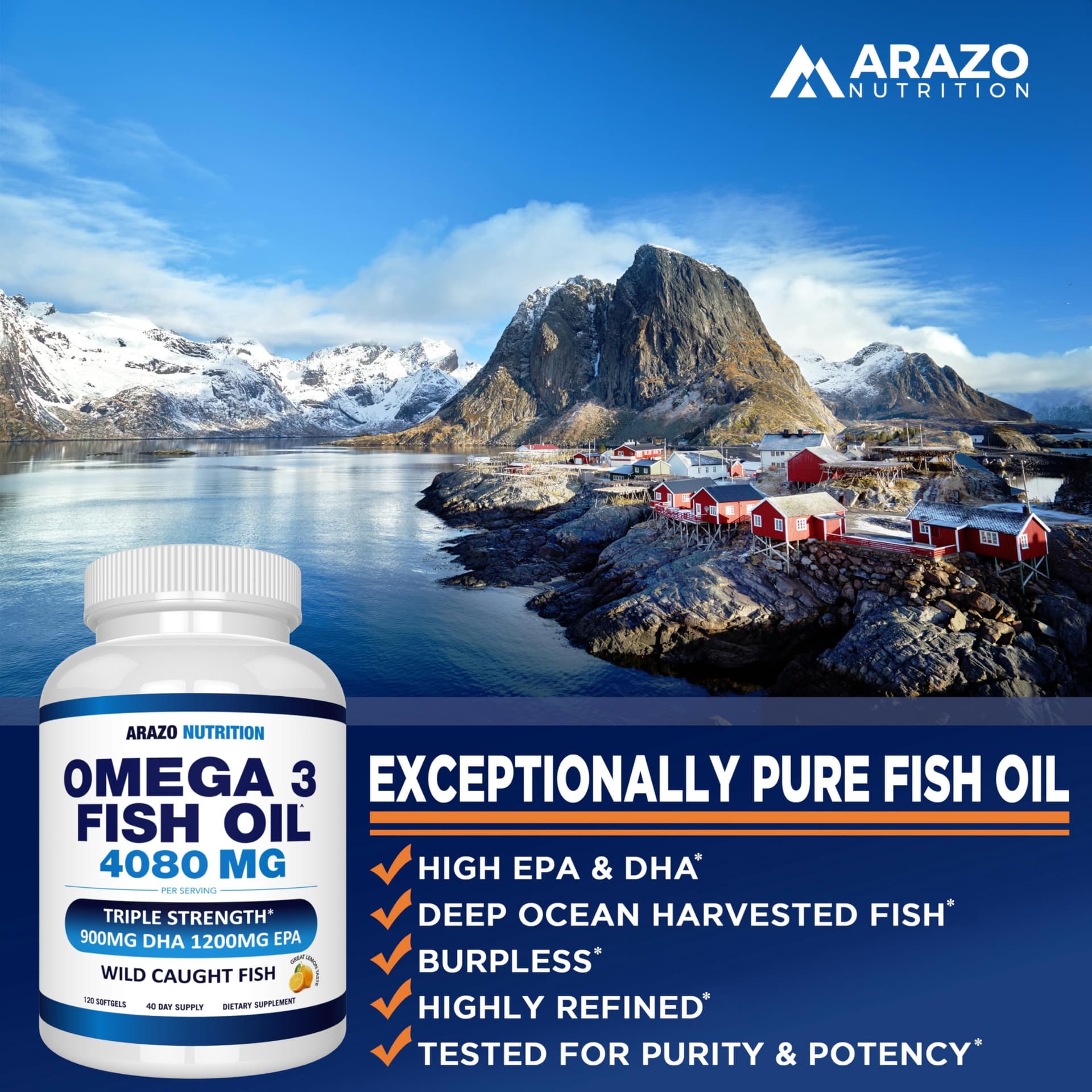 Arazo Nutrition Wild Caught Omega-3 Fish Oil Concentrate – 4,080mg – Bild 6