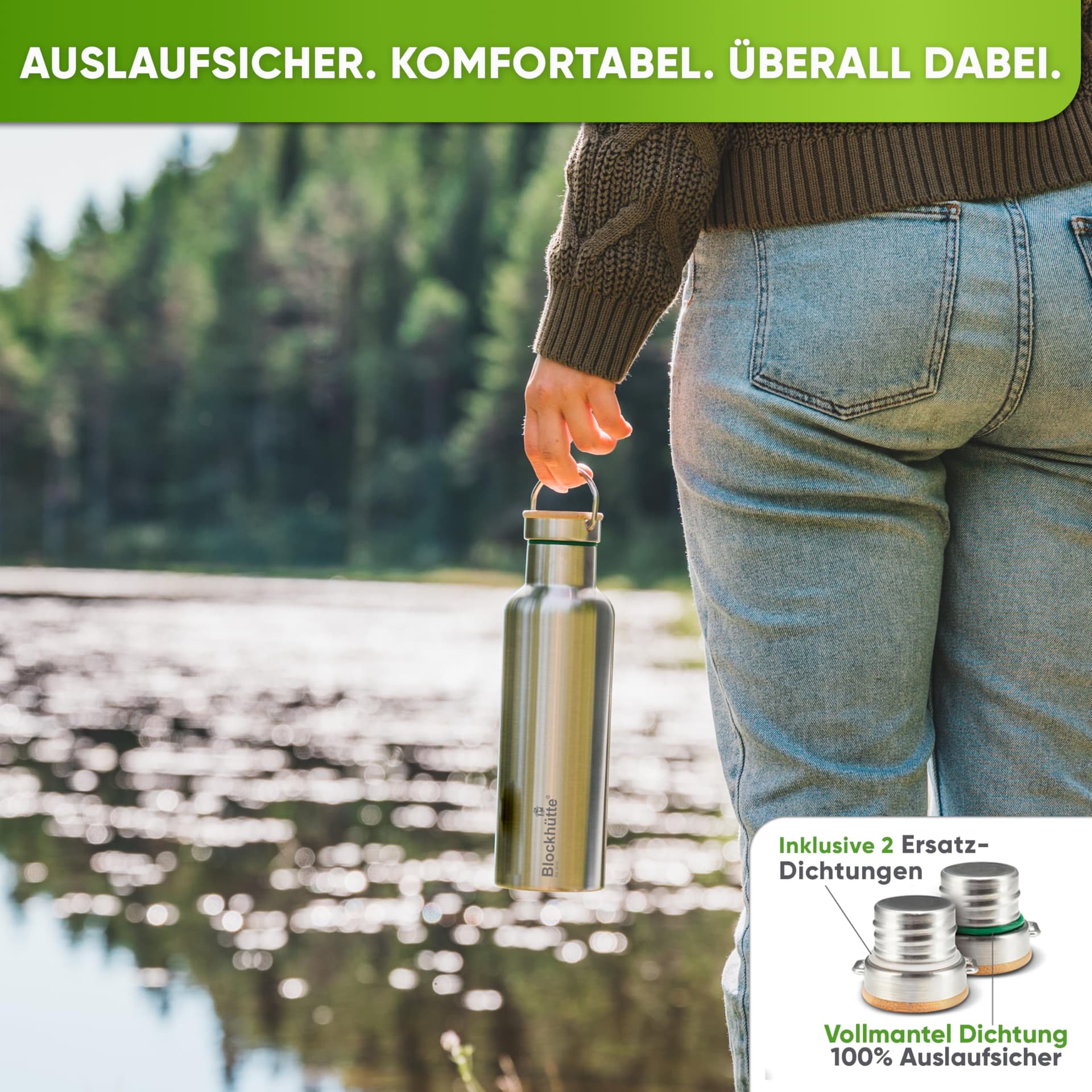 Blockhütte Premium Edelstahl Trinkflasche isoliert I 750ml – Bild 6