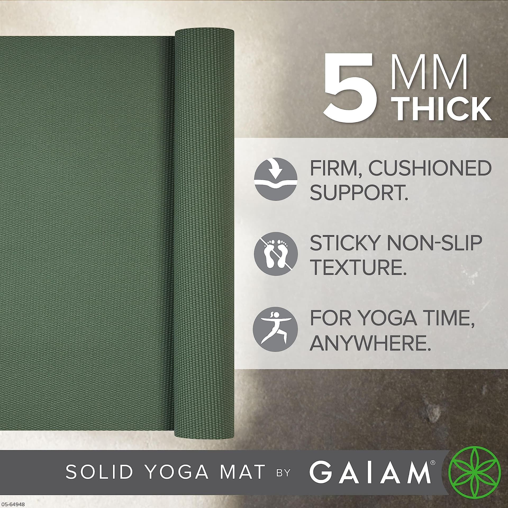 Gaiam Yoga Mat Premium Solid Color Non Slip Exercise & – Bild 2