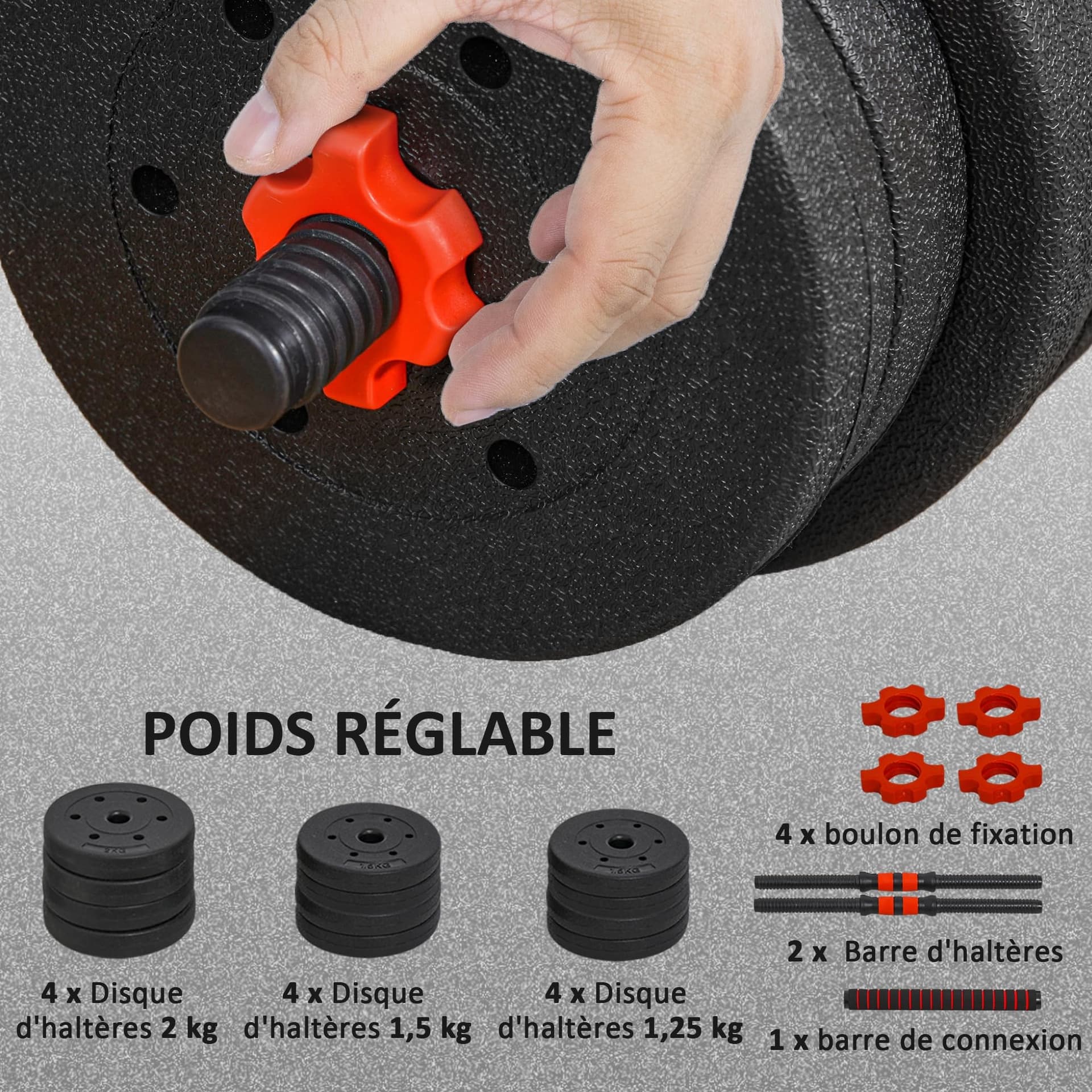 HOMCOM Kit Haltères Musculation 2-en-1, Lot de 2, 30 kg – Bild 5