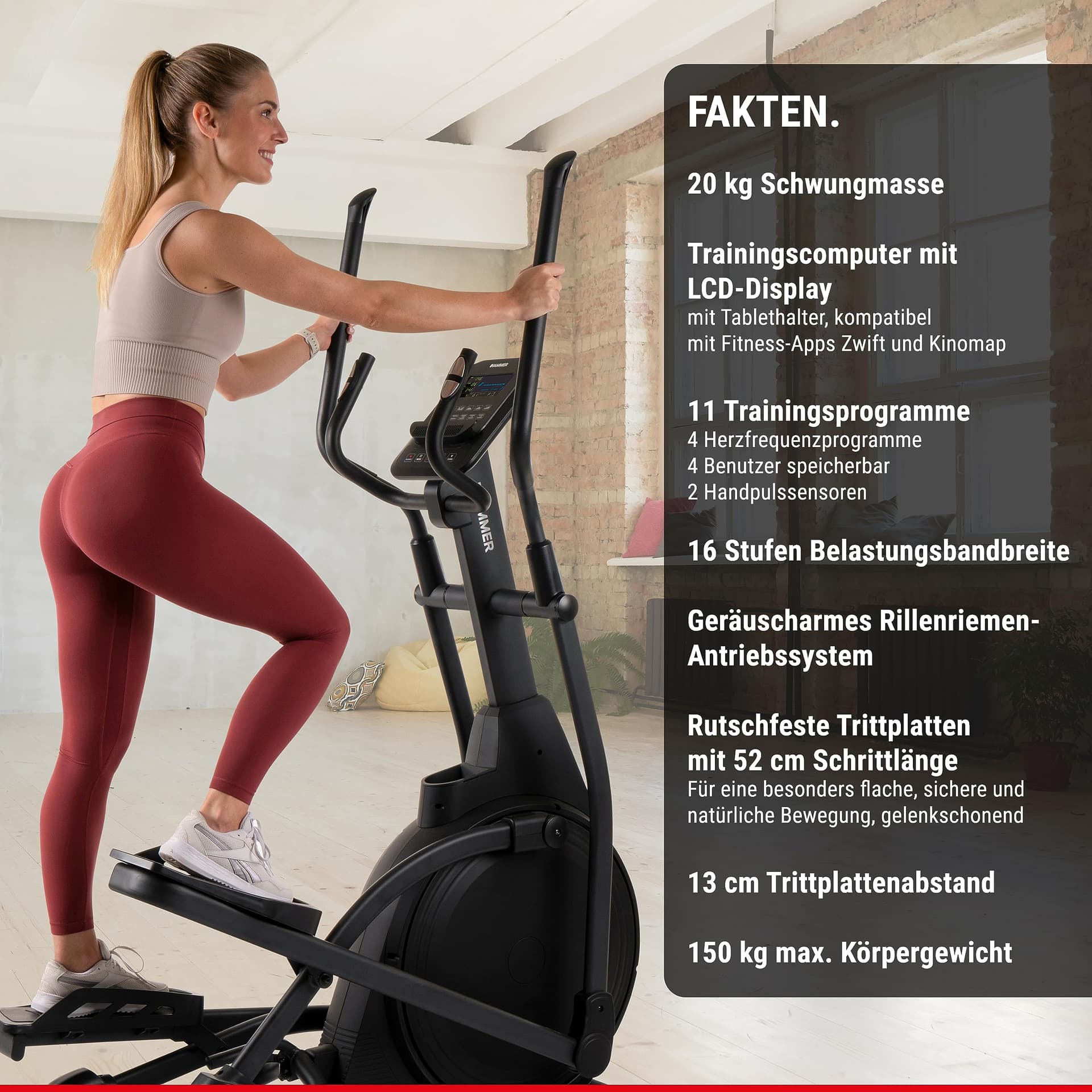 HAMMER Ellipsentrainer ELLYPSIS E3500 - Nackenschonende Bewegungsergonomie, 20 kg – Bild 2