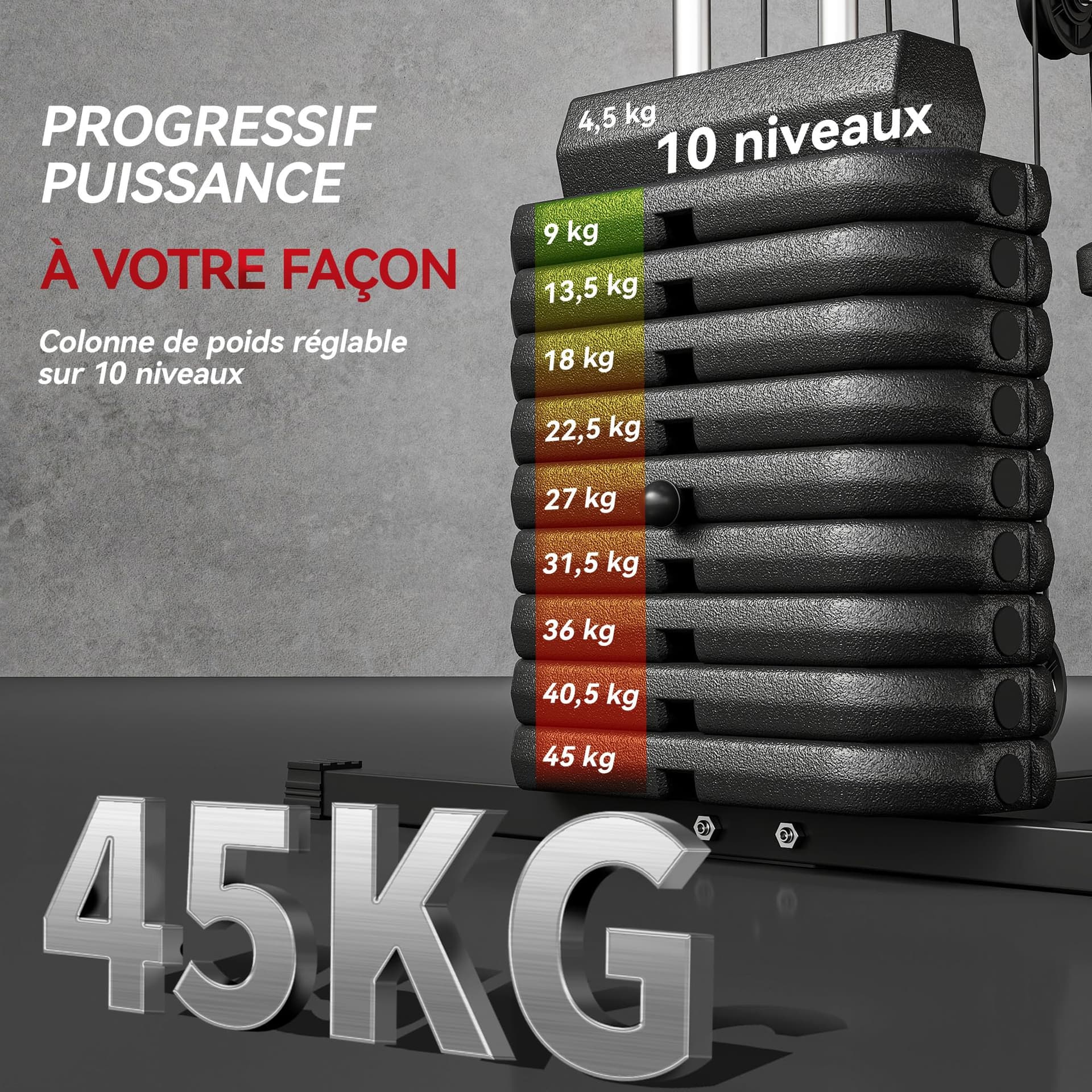 HOMCOM Fitnessstation voor krachttraining, met 9 gewichtsblokken van 5 kg – Bild 4