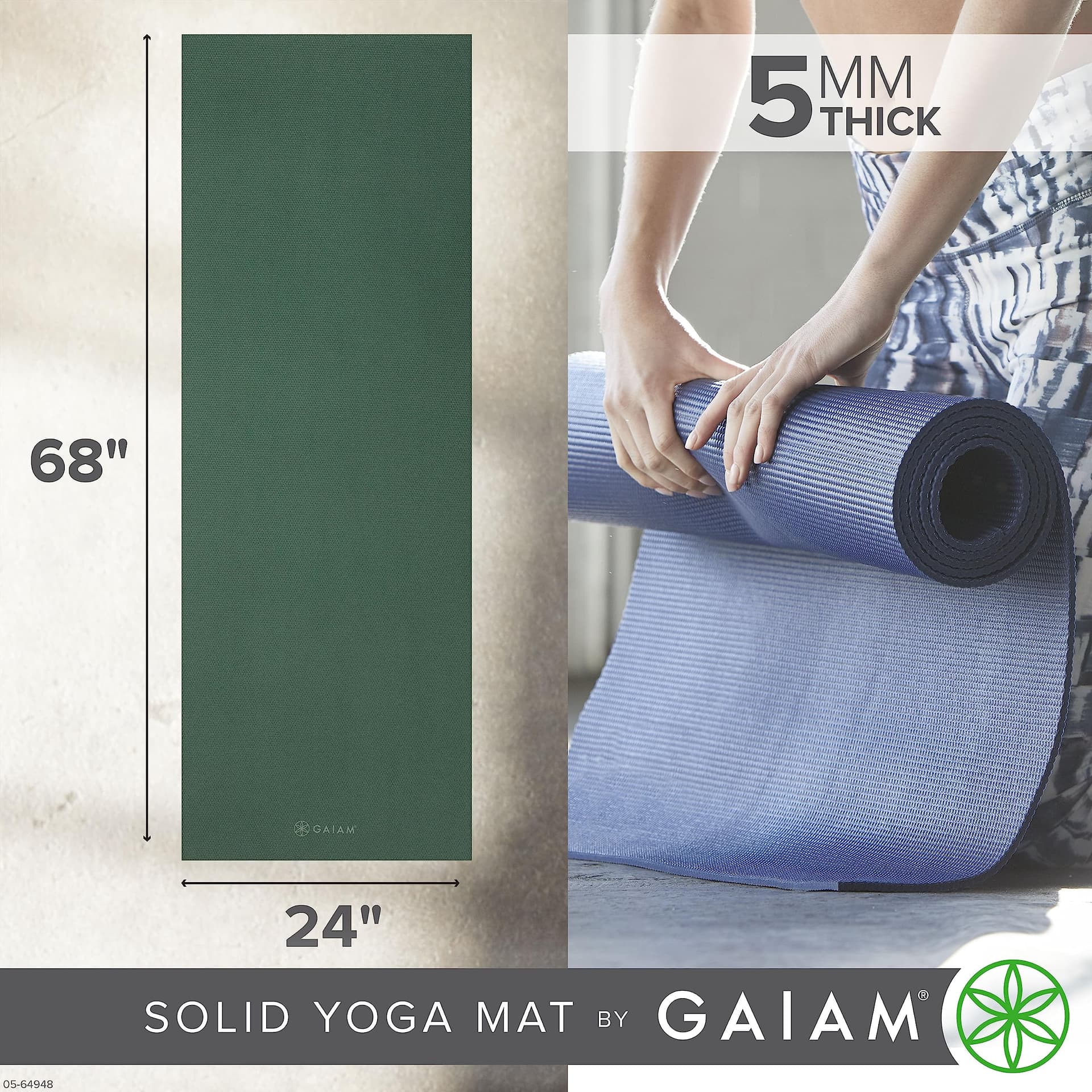 Gaiam Yoga Mat Premium Solid Color Non Slip Exercise & – Bild 3