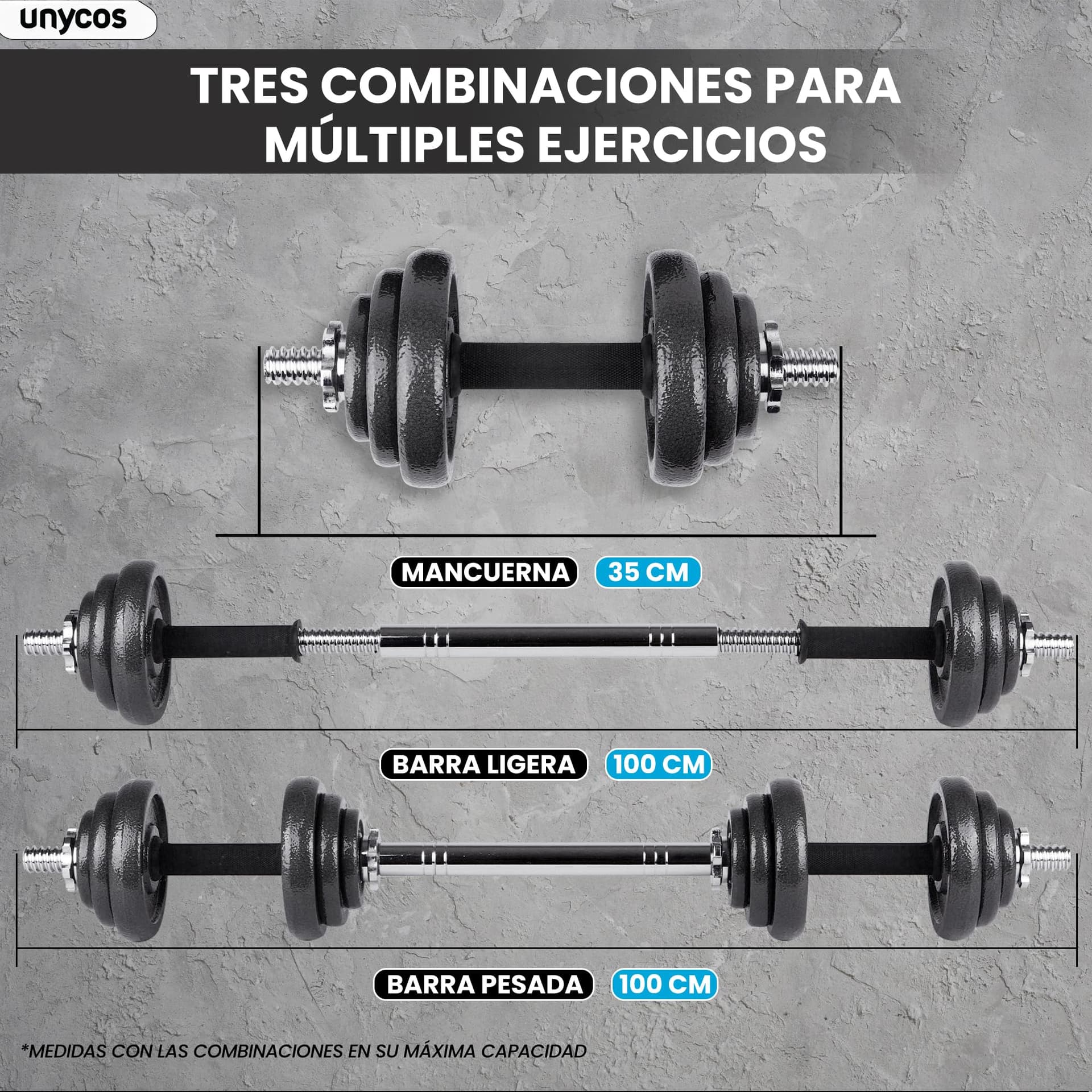 unycos Par de Mancuernas Ajustables y Antideslizantes con Barra de Conexión【20 kg – Bild 8