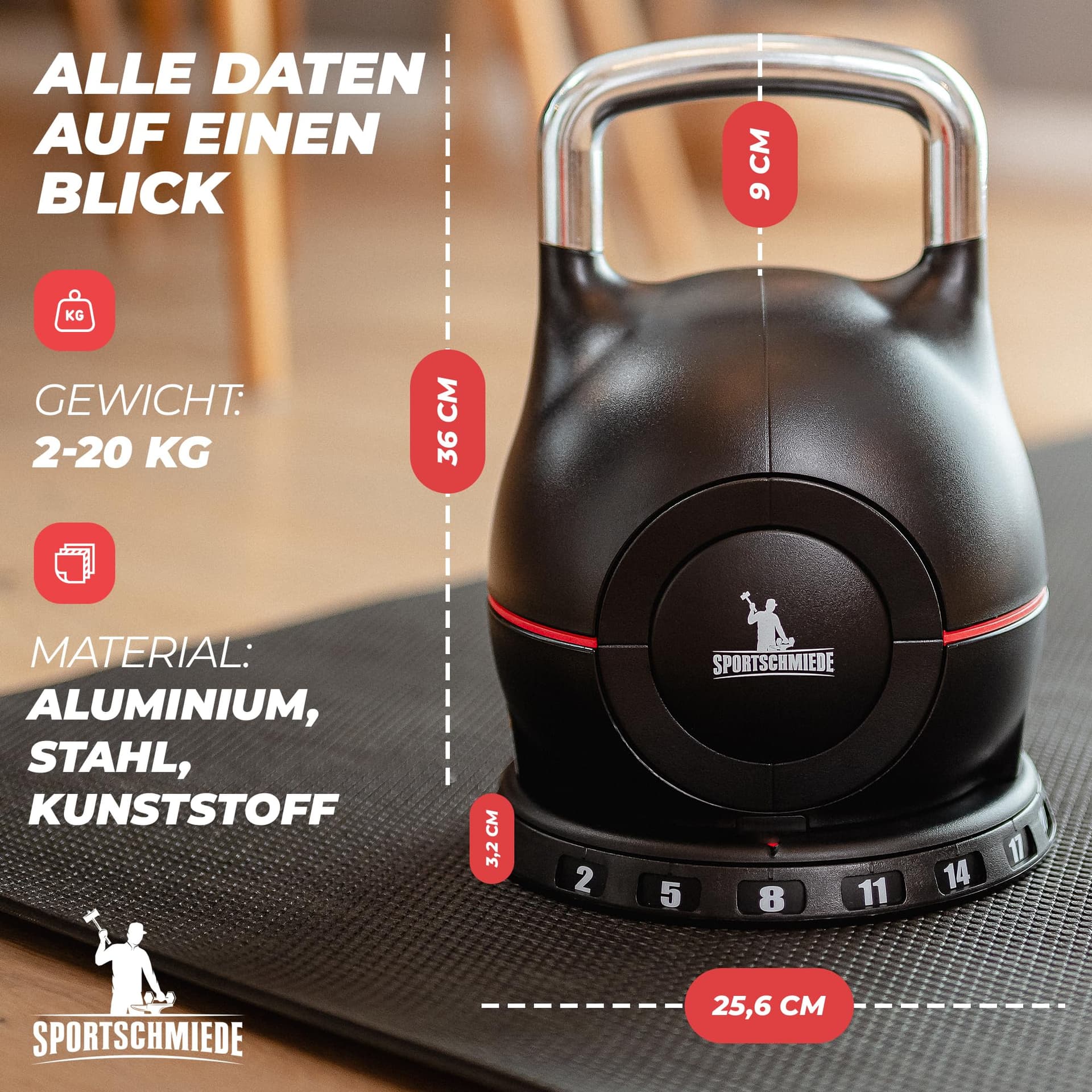 SPORTSCHMIEDE Kettlebell [Verstellbar] 2-20 kg – Bild 7