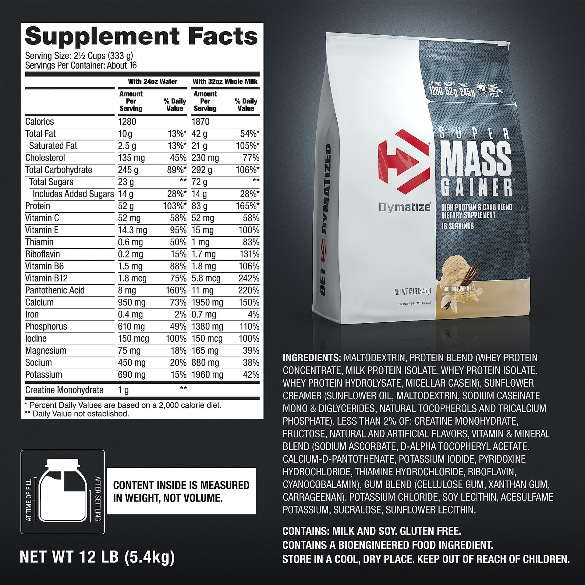 Dymatize Super Mass Gainer Protein Powder, Gourmet Vanilla, 52g – Bild 5