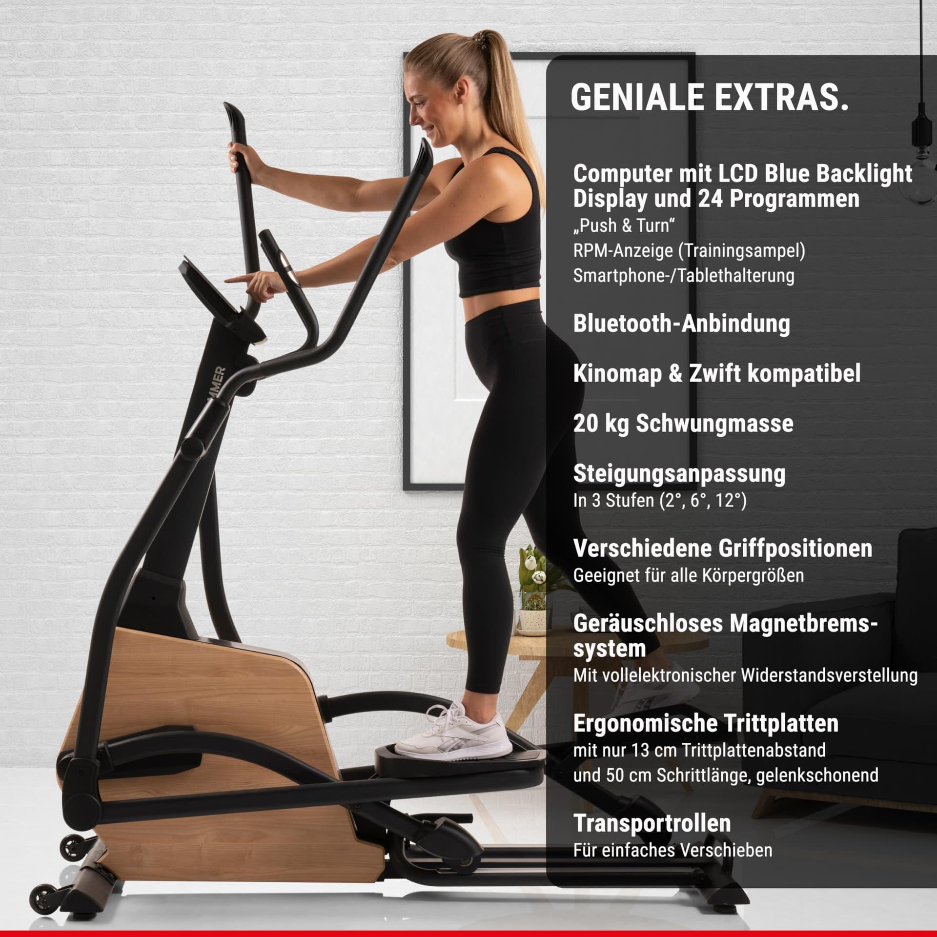 HAMMER Ellipsentrainer CrossPace 5.0 NorsK, 3-fache Steigung, 24 Programme, 20 kg – Bild 4