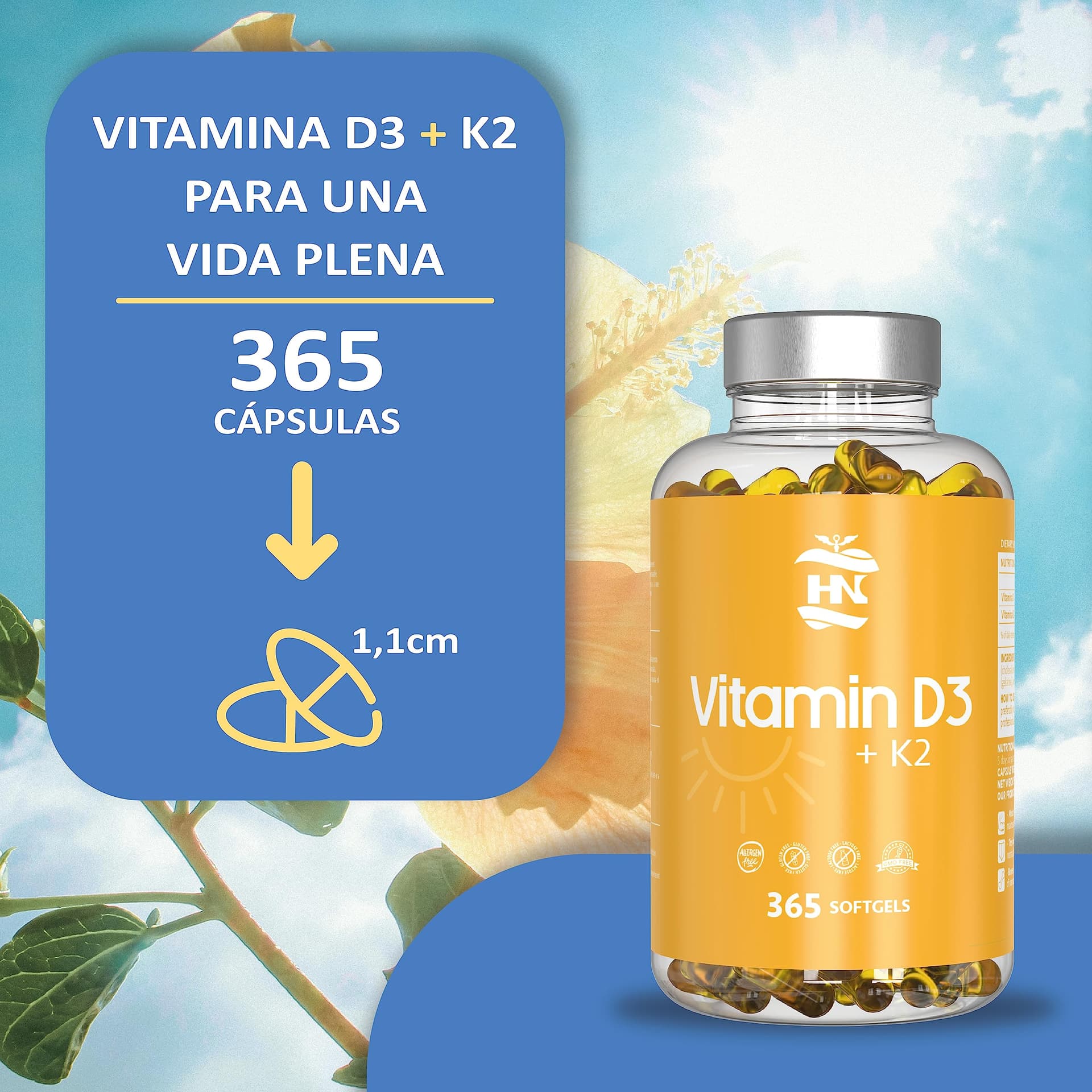 HN - Healthy Nutrition Vitamine D 5000 UI Vitamine D3 K2. 365 Capsules – Bild 5