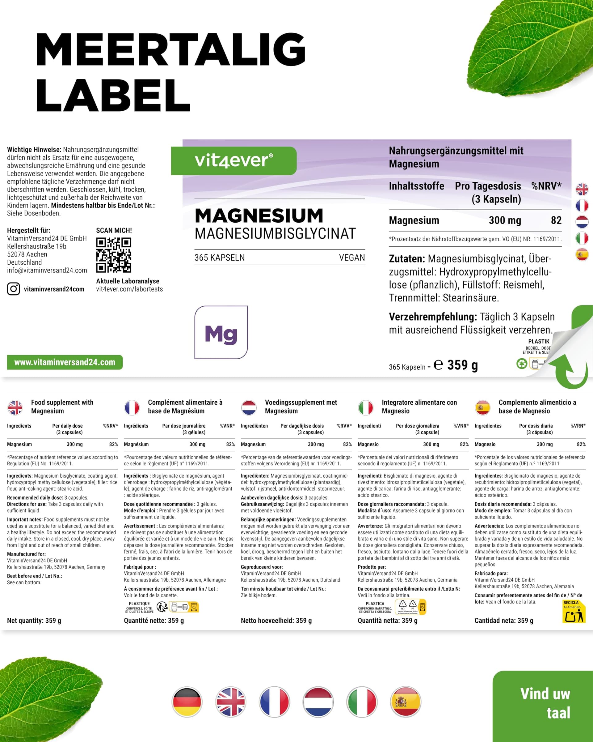Vit4ever Magnesiumbisglycinat - 365 Kapseln – Bild 7
