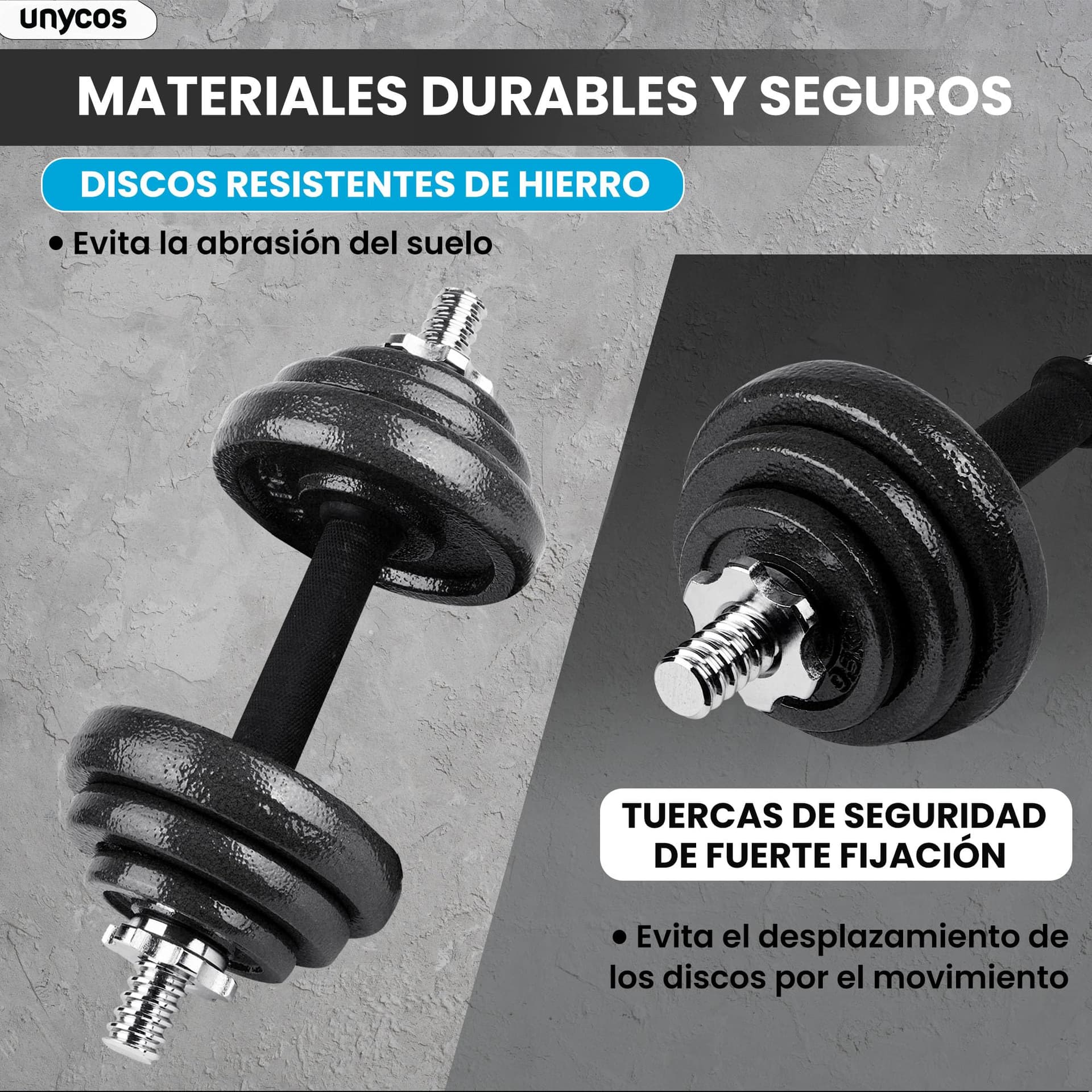 unycos Par de Mancuernas Ajustables y Antideslizantes con Barra de Conexión【20 kg – Bild 5