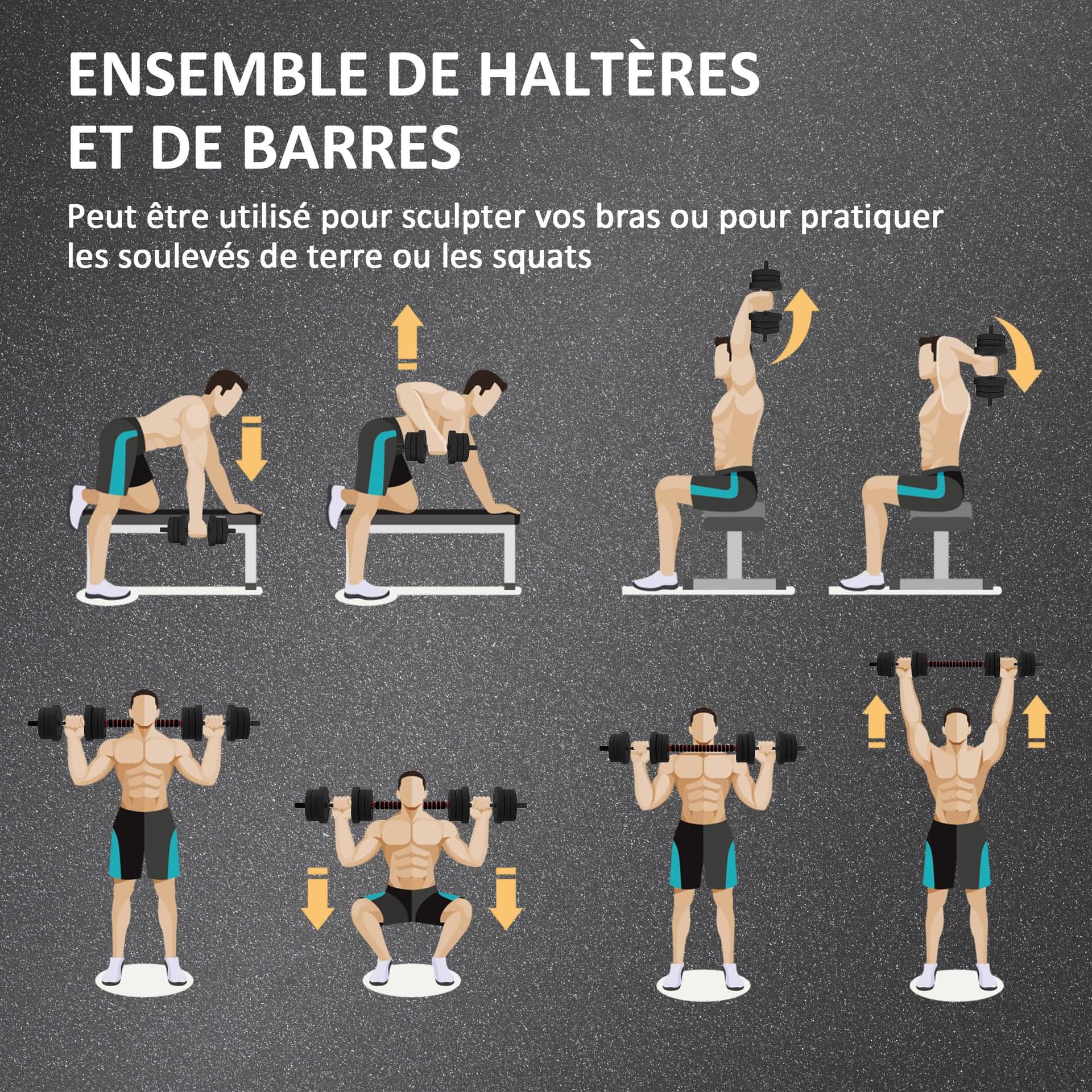 HOMCOM Kit Haltères Musculation 2-en-1, Lot de 2, 30 kg – Bild 3