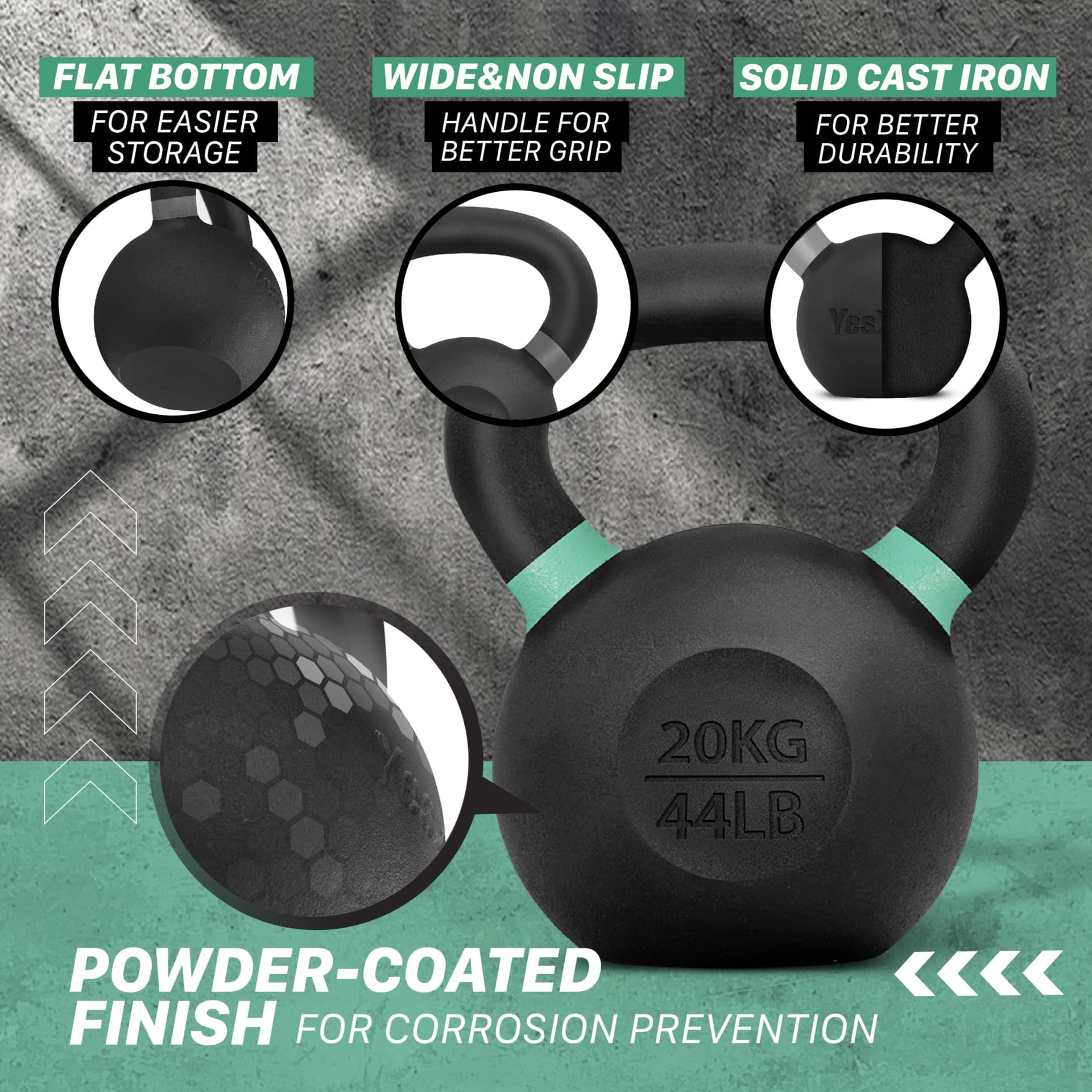 Yes4All Color Code Cast Iron Powder Coated Kettlebell with – Bild 3