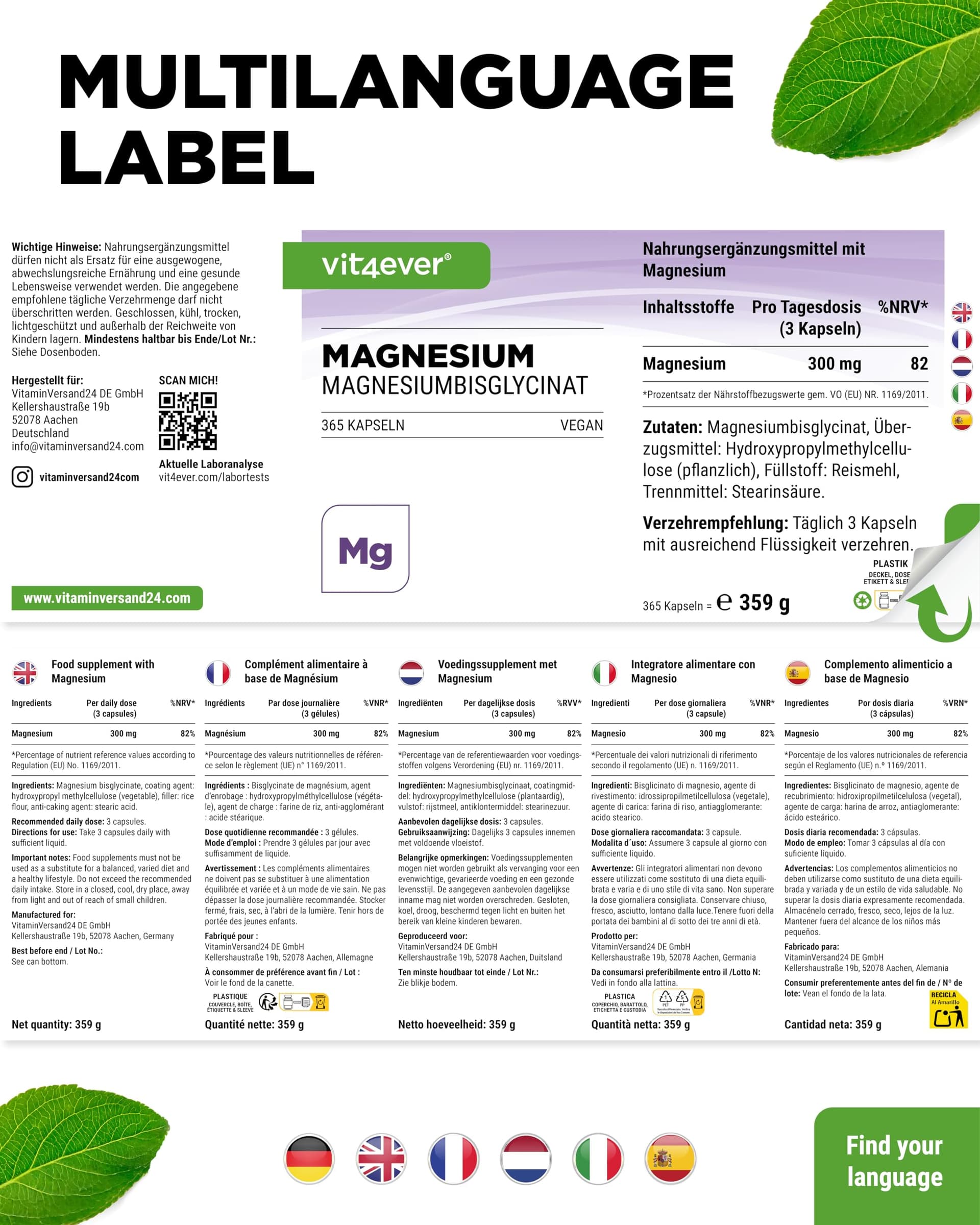 Vit4ever Magnesiumbisglycinat - 365 Kapseln – Bild 7