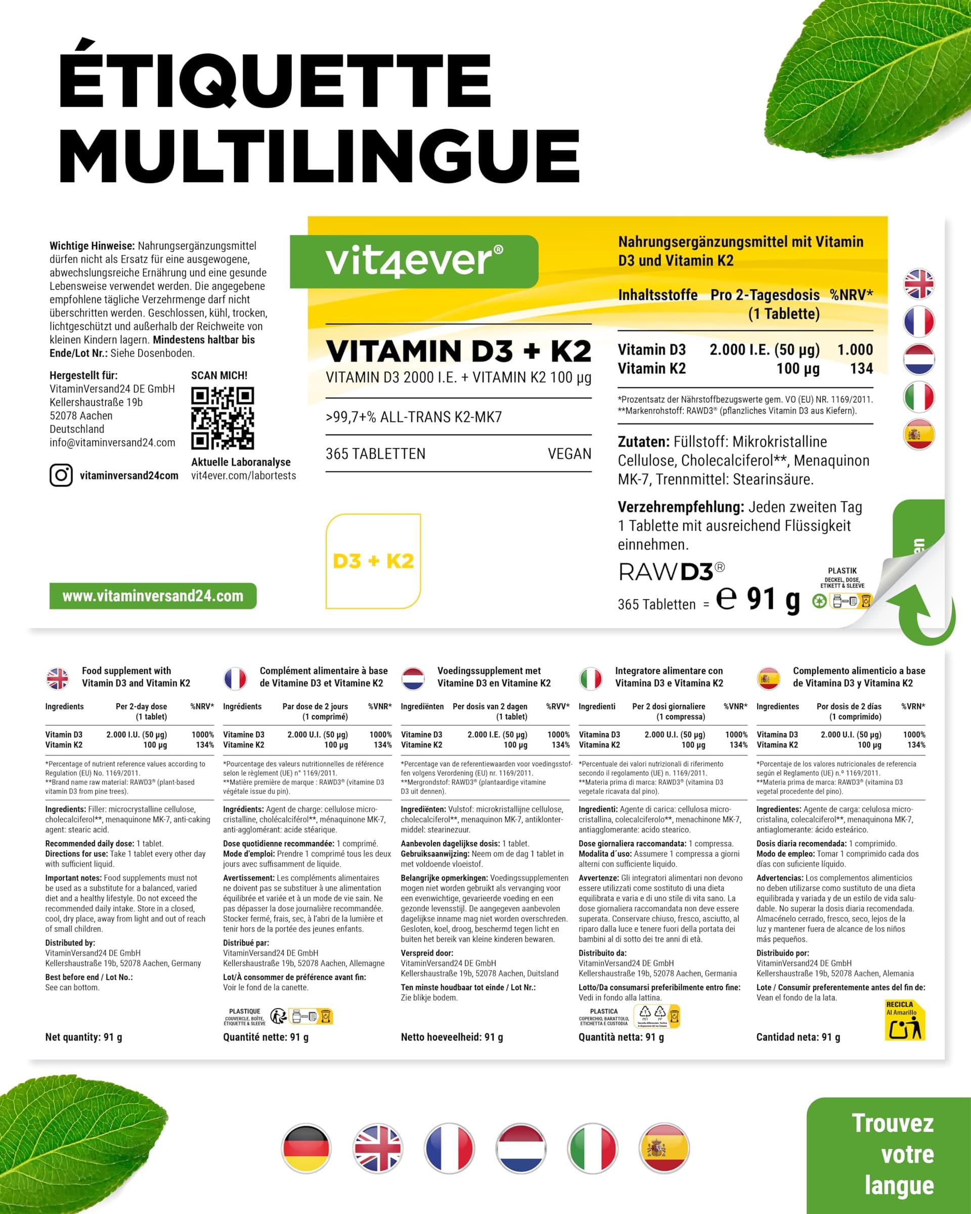 Vit4ever Vitamine D3 + K2-365 Comprimés – Bild 6