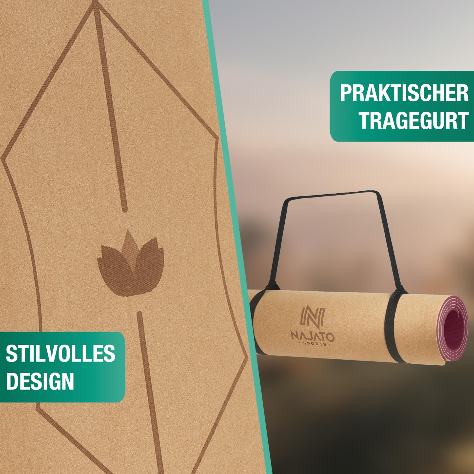 NAJATO Sports Yogamatte Kork – Bild 5
