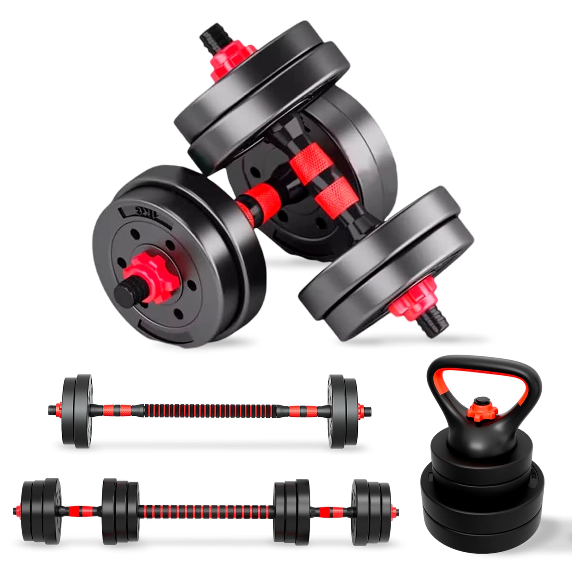 JUPPLIES JUPPLIES Juego de Mancuernas Ajustables 4 en 1 + Kettlebell - 10kg